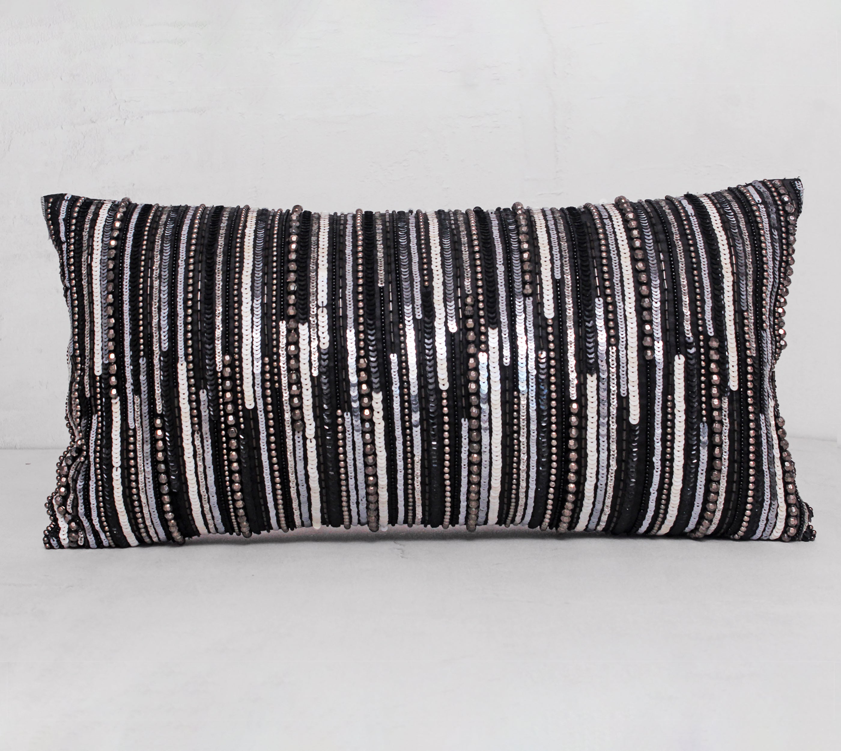 RADIANT Black Grey Beaded Cushion Cover