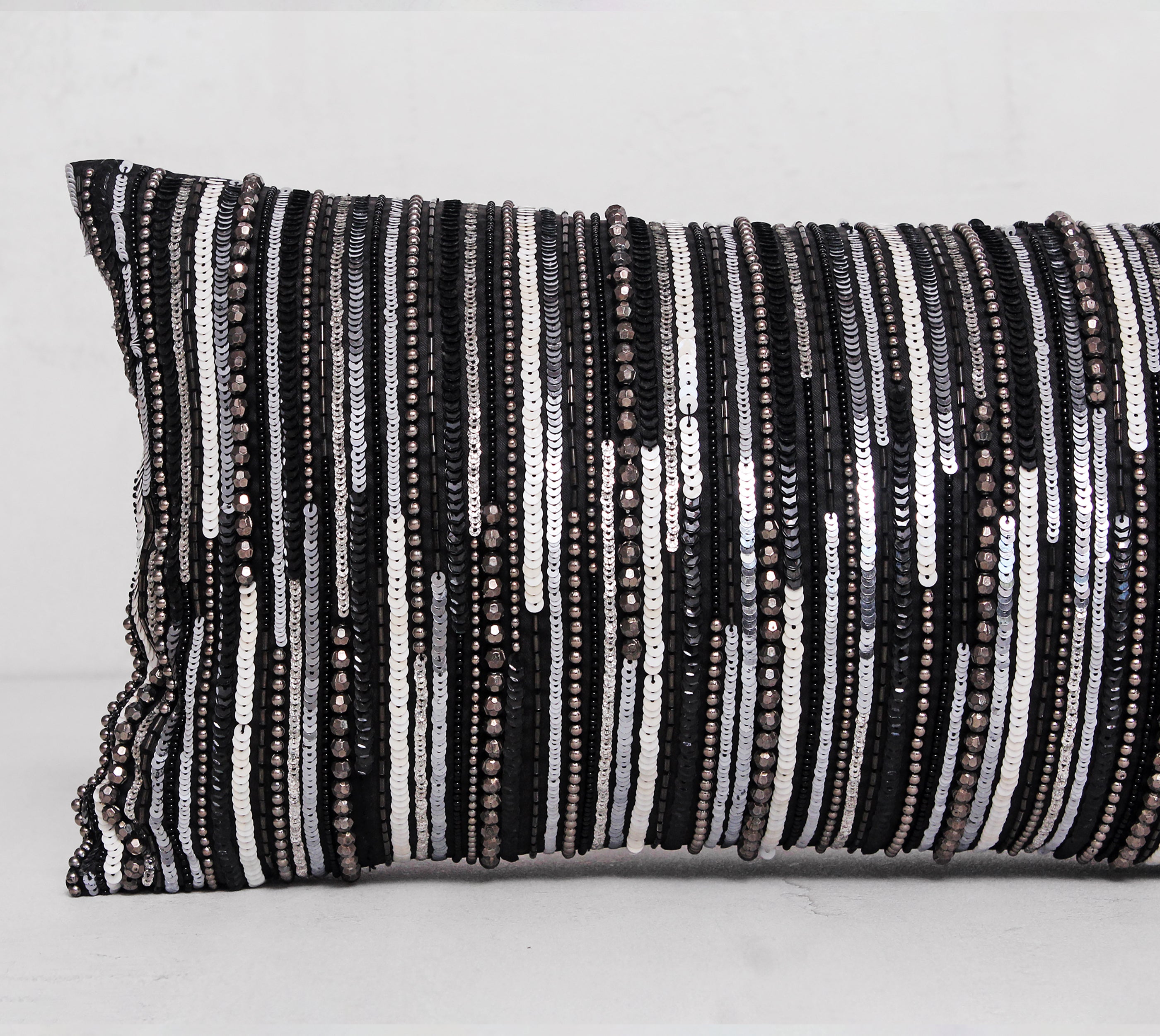 RADIANT Black Grey Beaded Cushion Cover