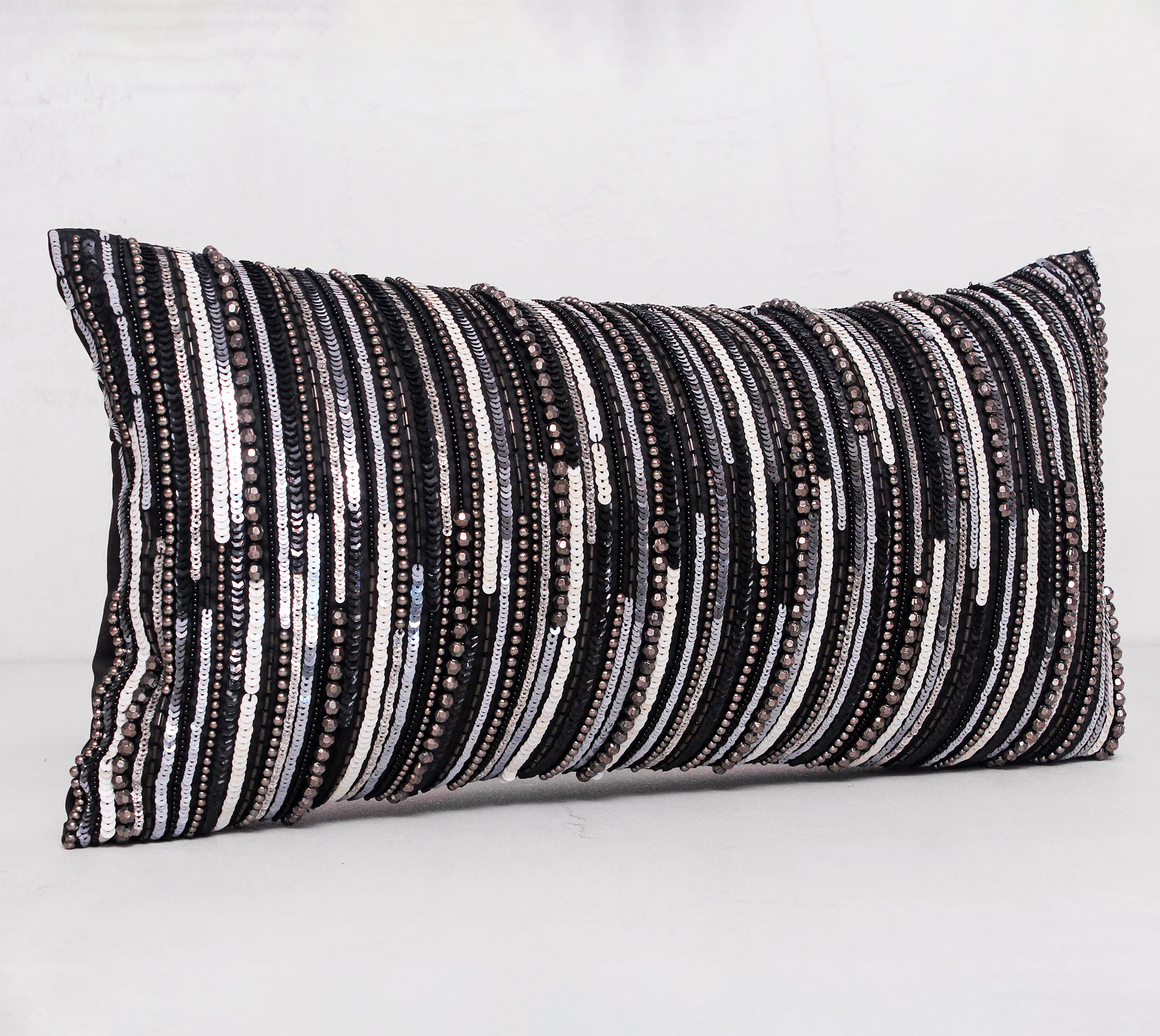 RADIANT Black Grey Beaded Cushion Cover