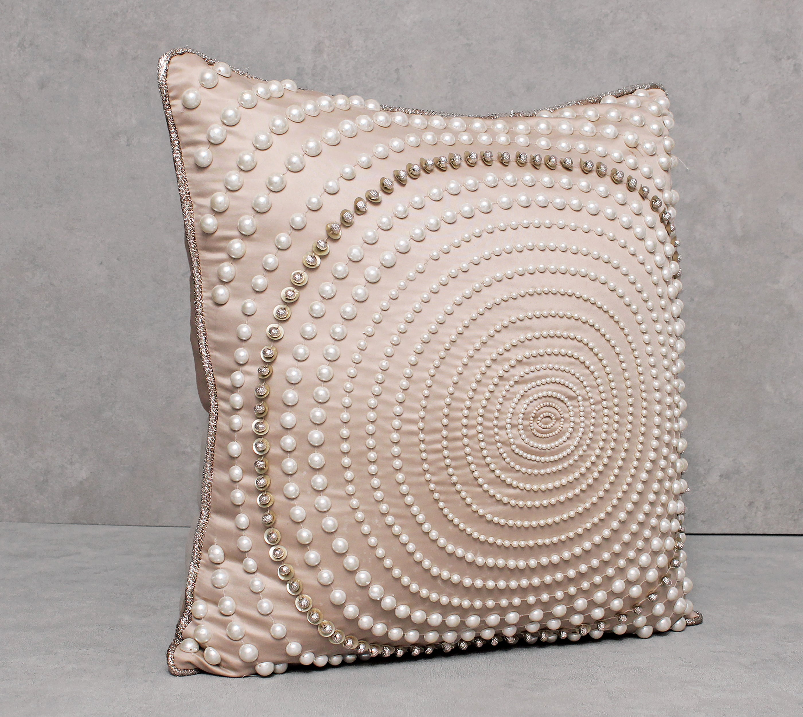 ENAMOR Beige Beaded Cushion Cover