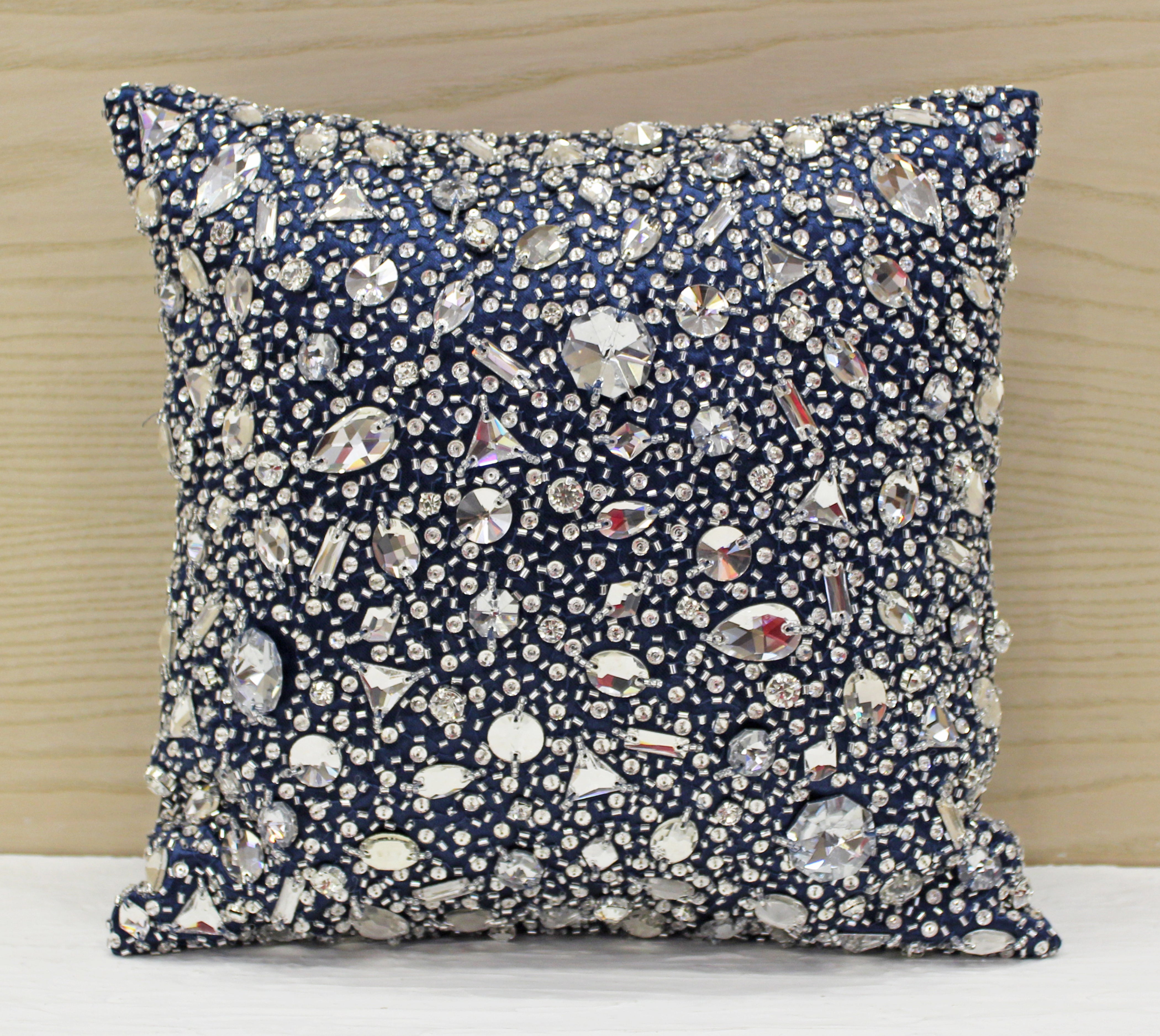 FORTUNE Navy Blue Bling Cushion Cover