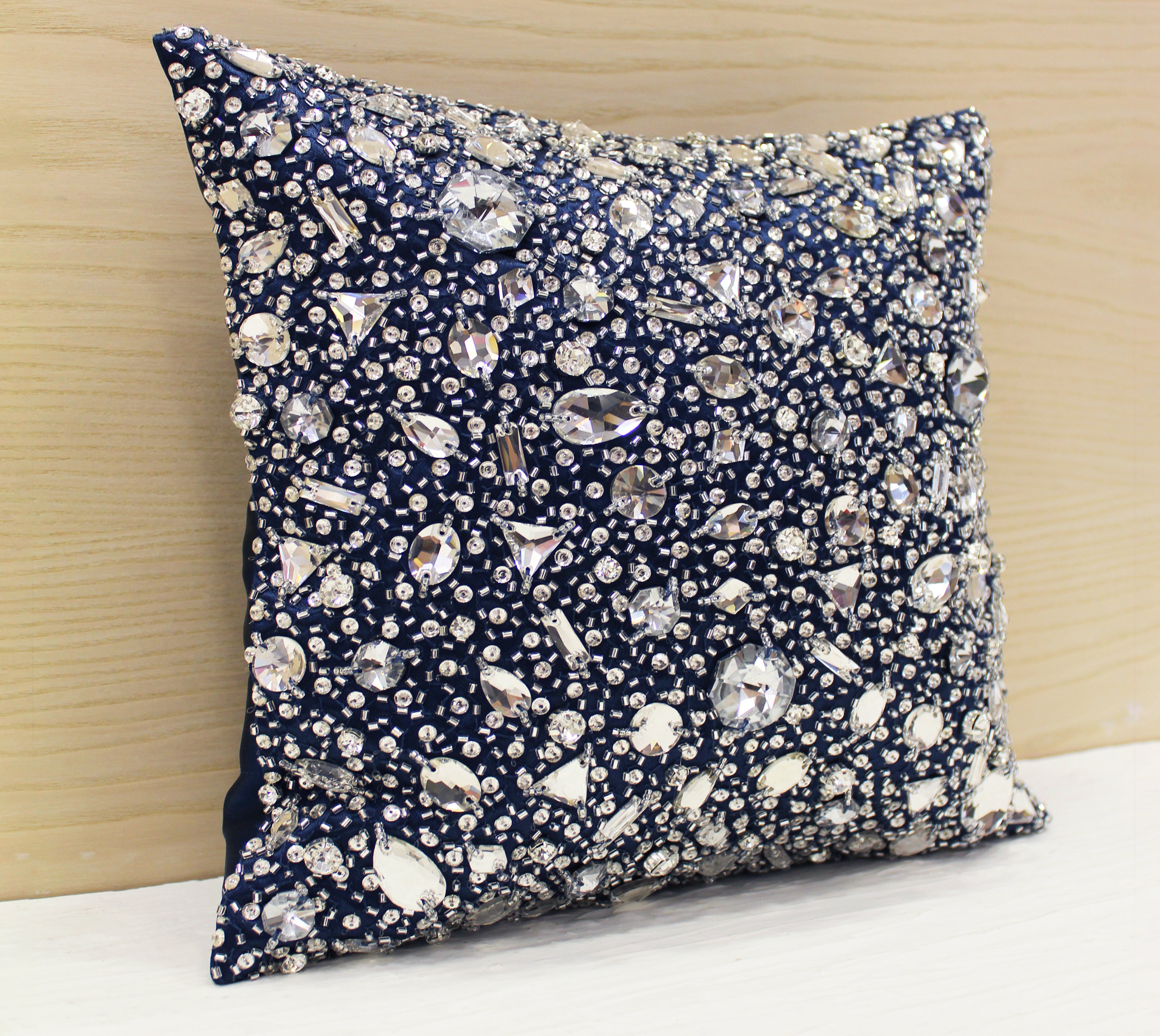 FORTUNE Navy Blue Bling Cushion Cover