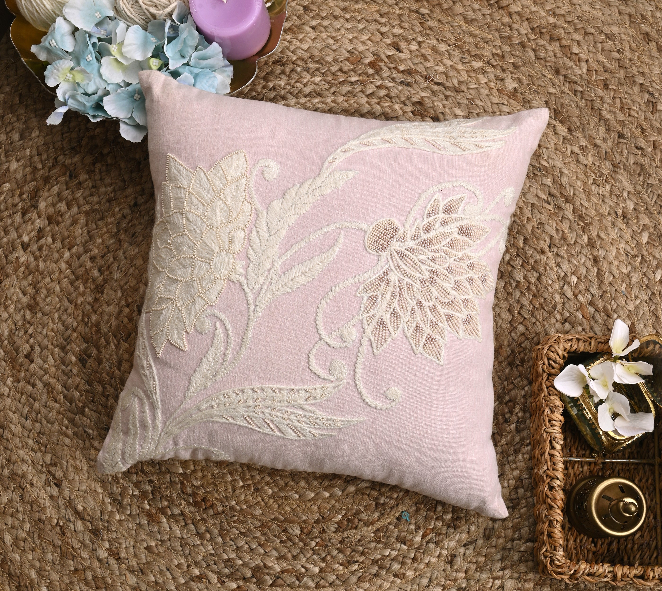 ISABELLA Pink Linen Cushion Cover