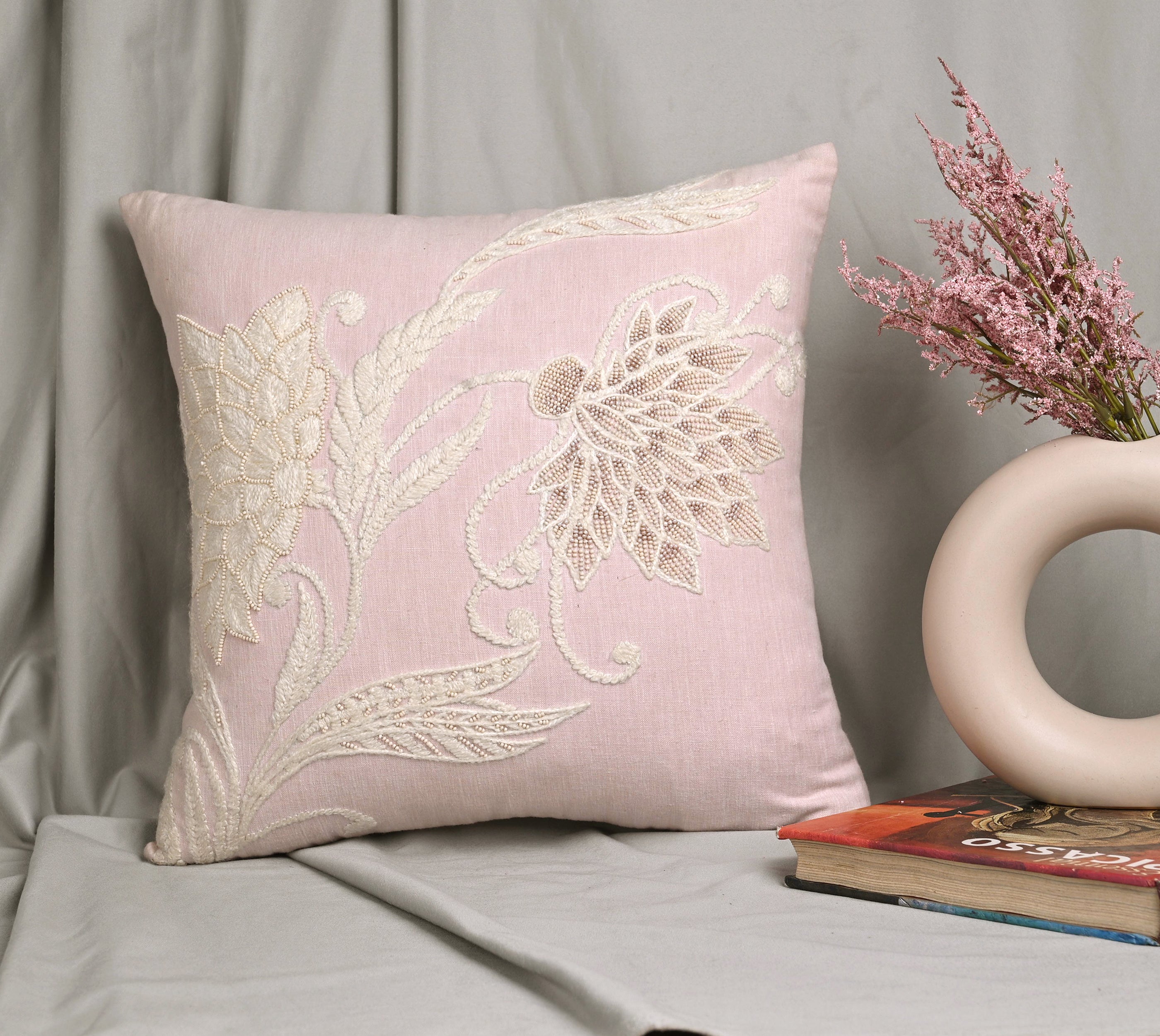 ISABELLA Pink Linen Cushion Cover