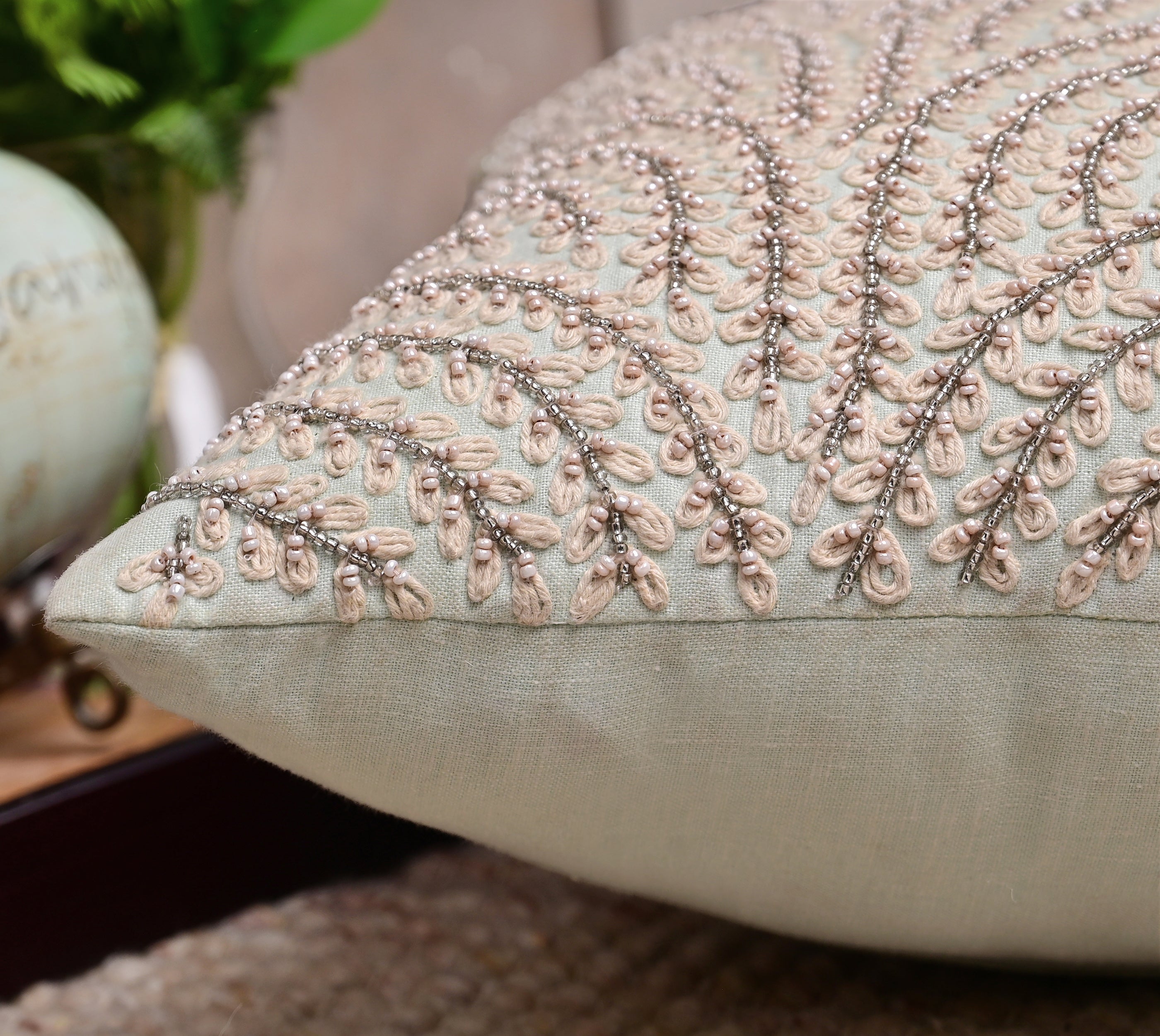 ISABELLA Mint Linen Cushion Cover