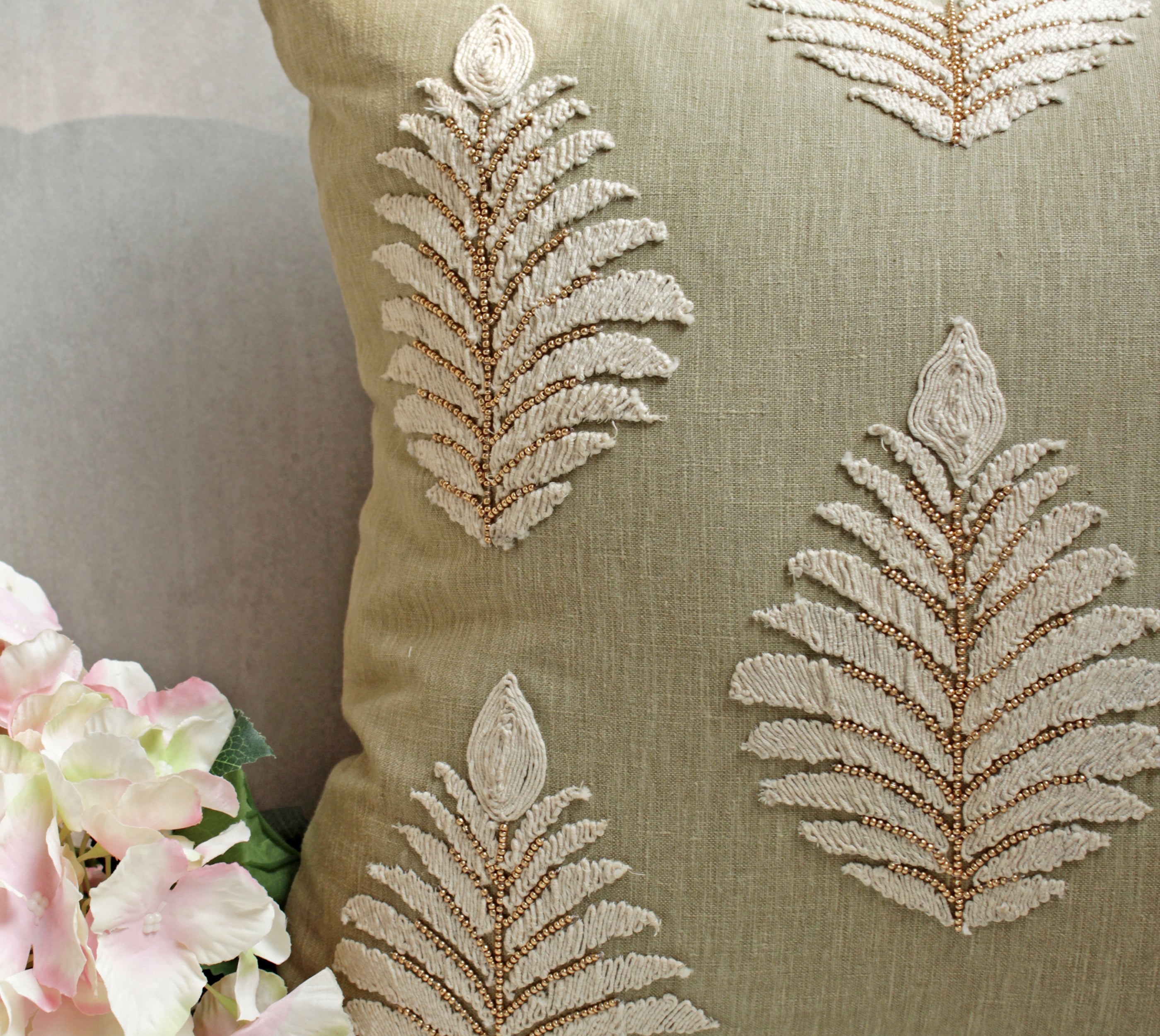 ISABELLA Green Linen Cushion Cover