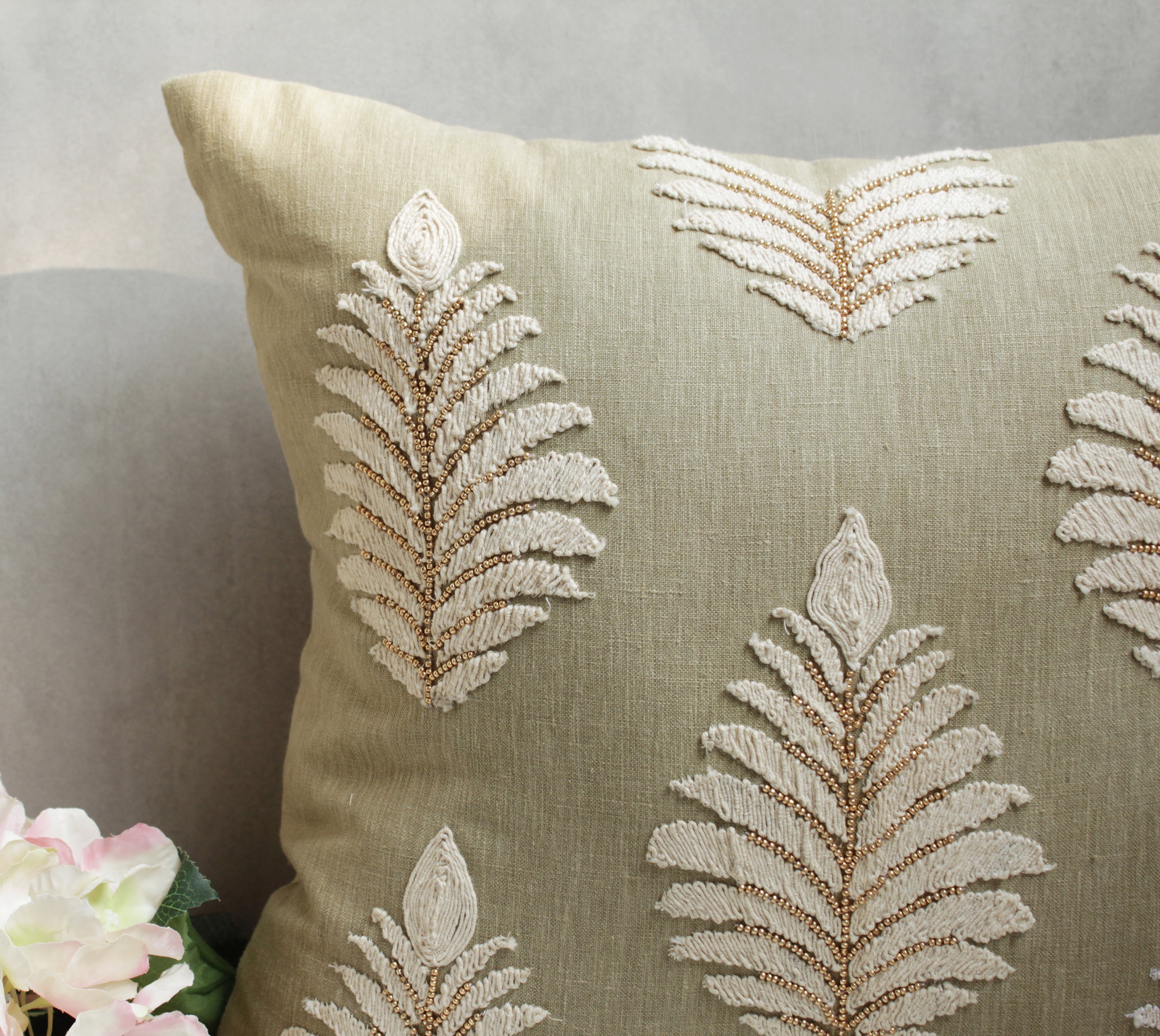 ISABELLA Green Linen Cushion Cover