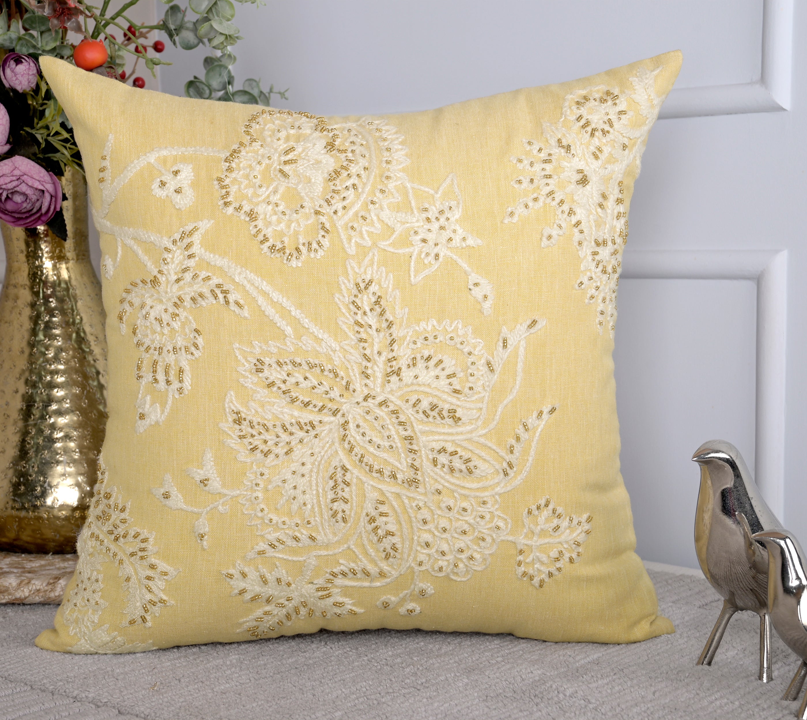 ISABELLA Yellow Linen Cushion Cover