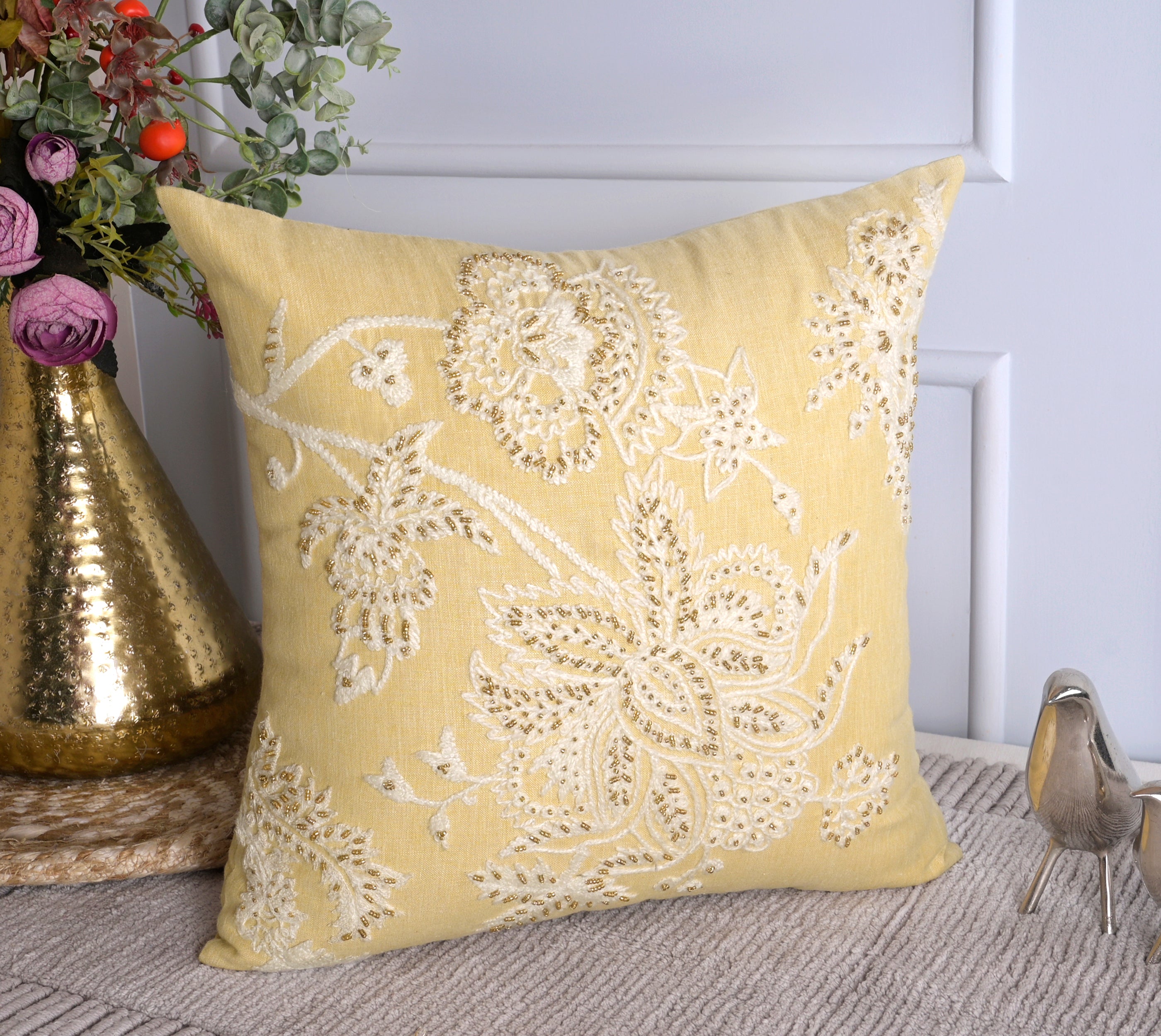 ISABELLA Yellow Linen Cushion Cover