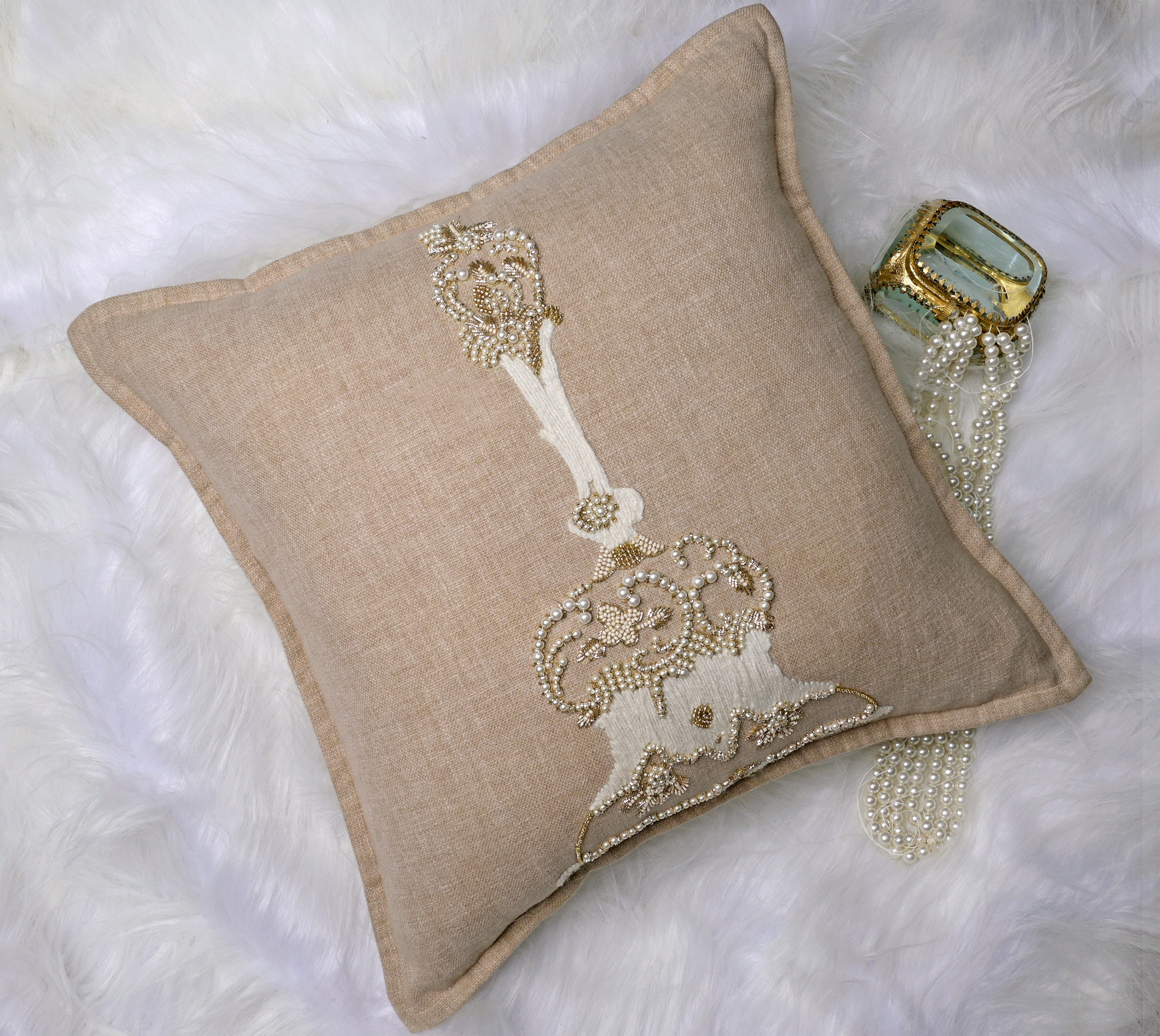 PALASH Beige Cotton Cushion Cover