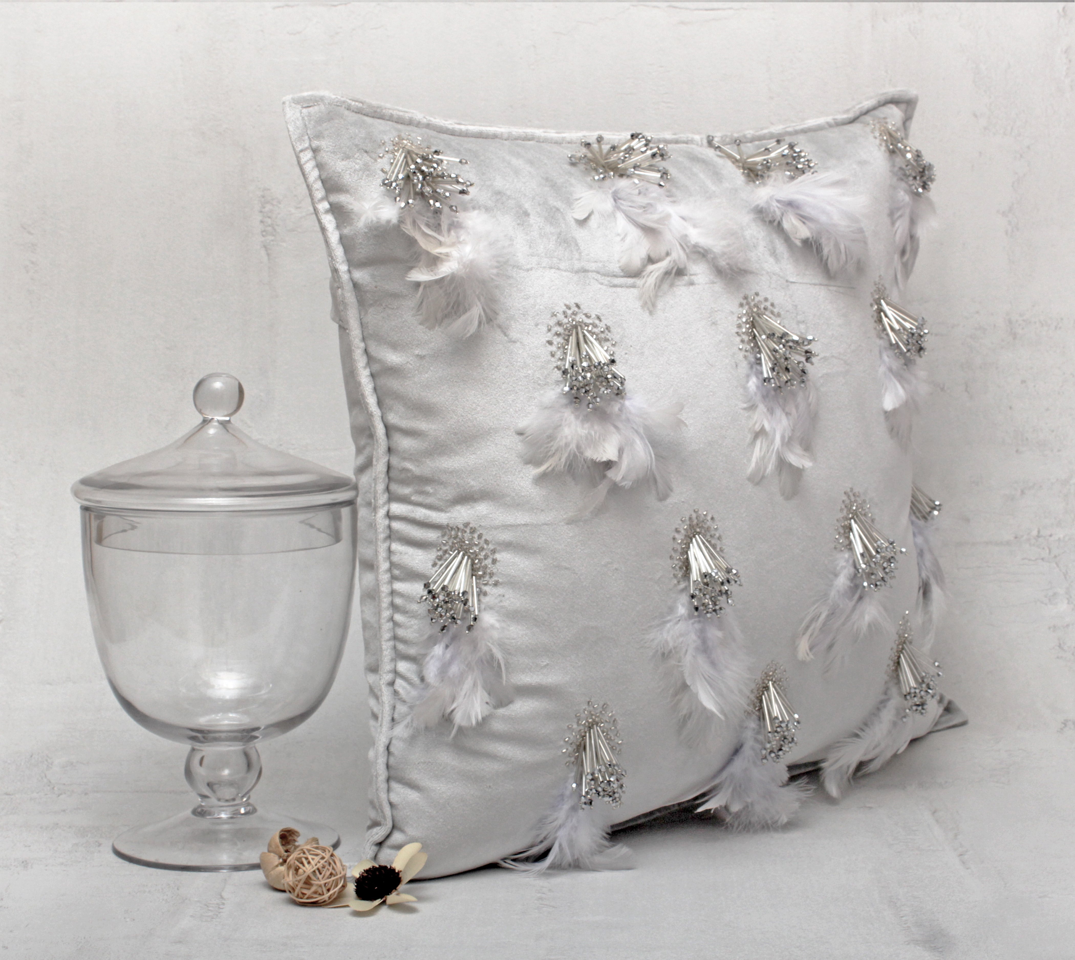 XENIA Silver Velvet Cushion Cover