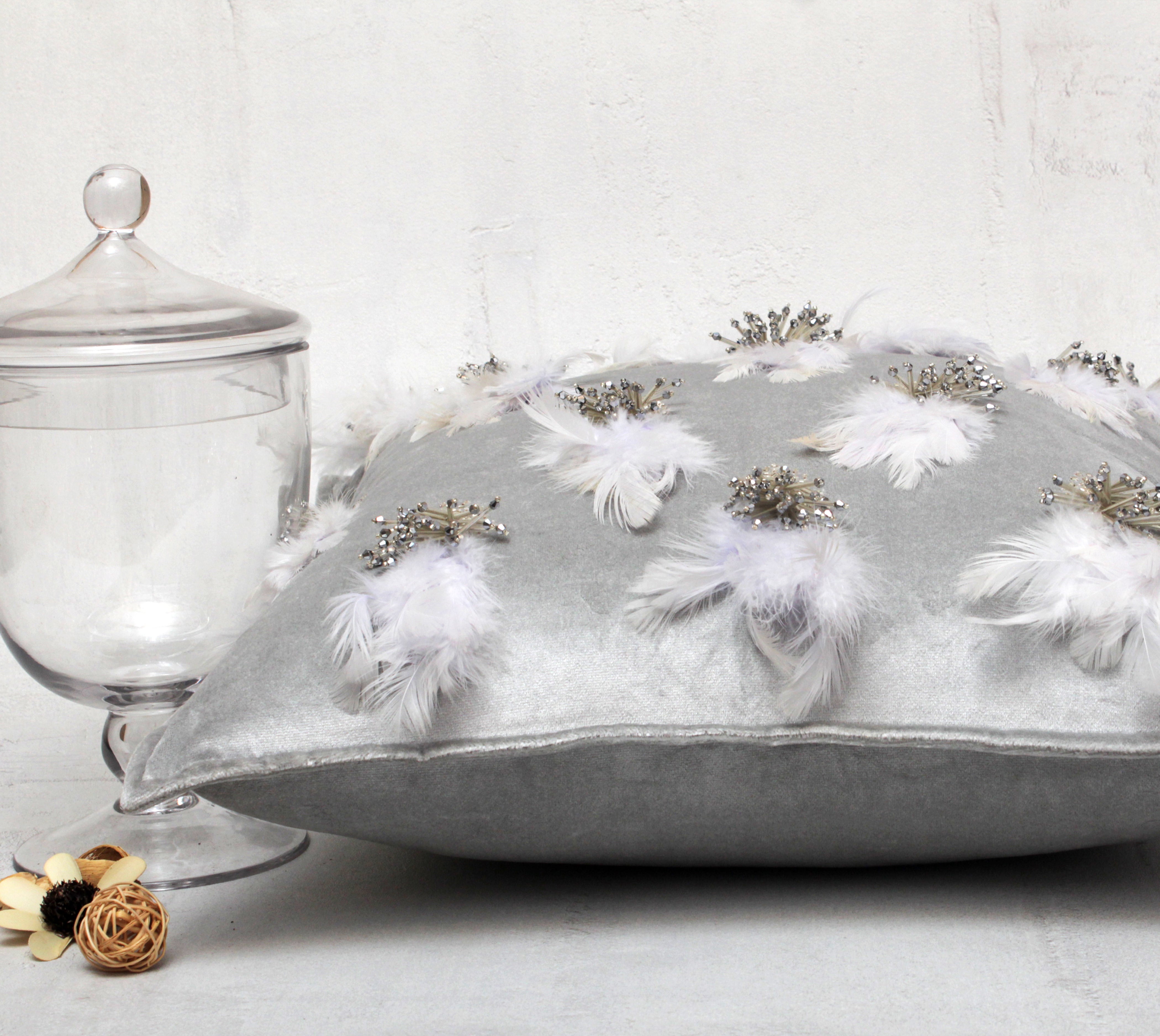 XENIA Silver Velvet Cushion Cover