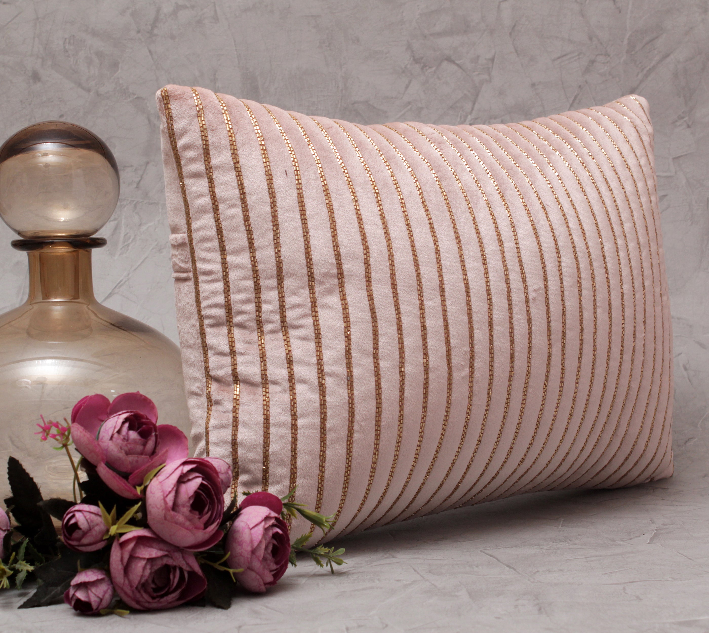 Gold Velvet Beaded Cushion Cover