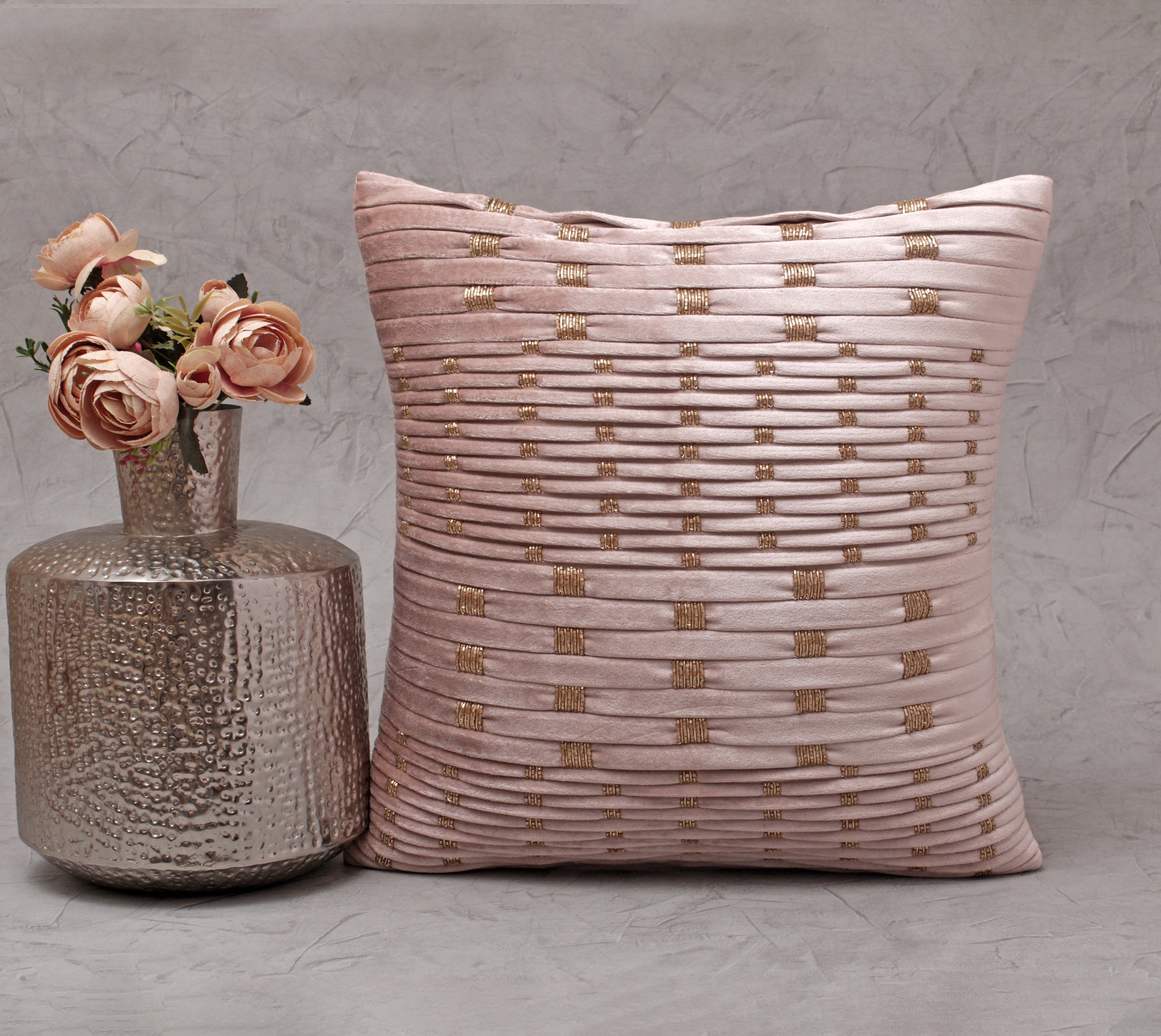 NOVA Pink Velvet Pleated Cushion Cover