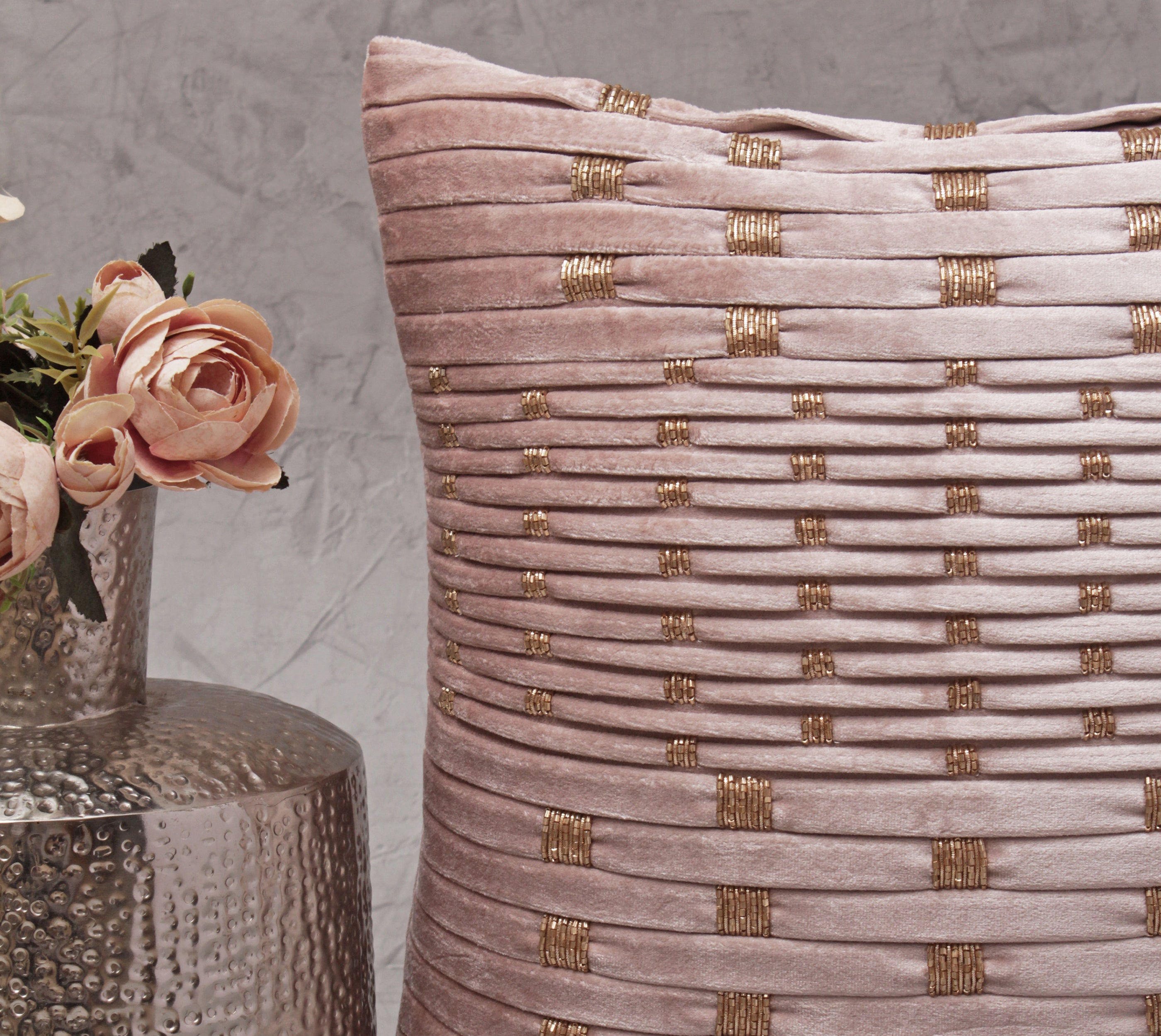 NOVA Pink Velvet Pleated Cushion Cover