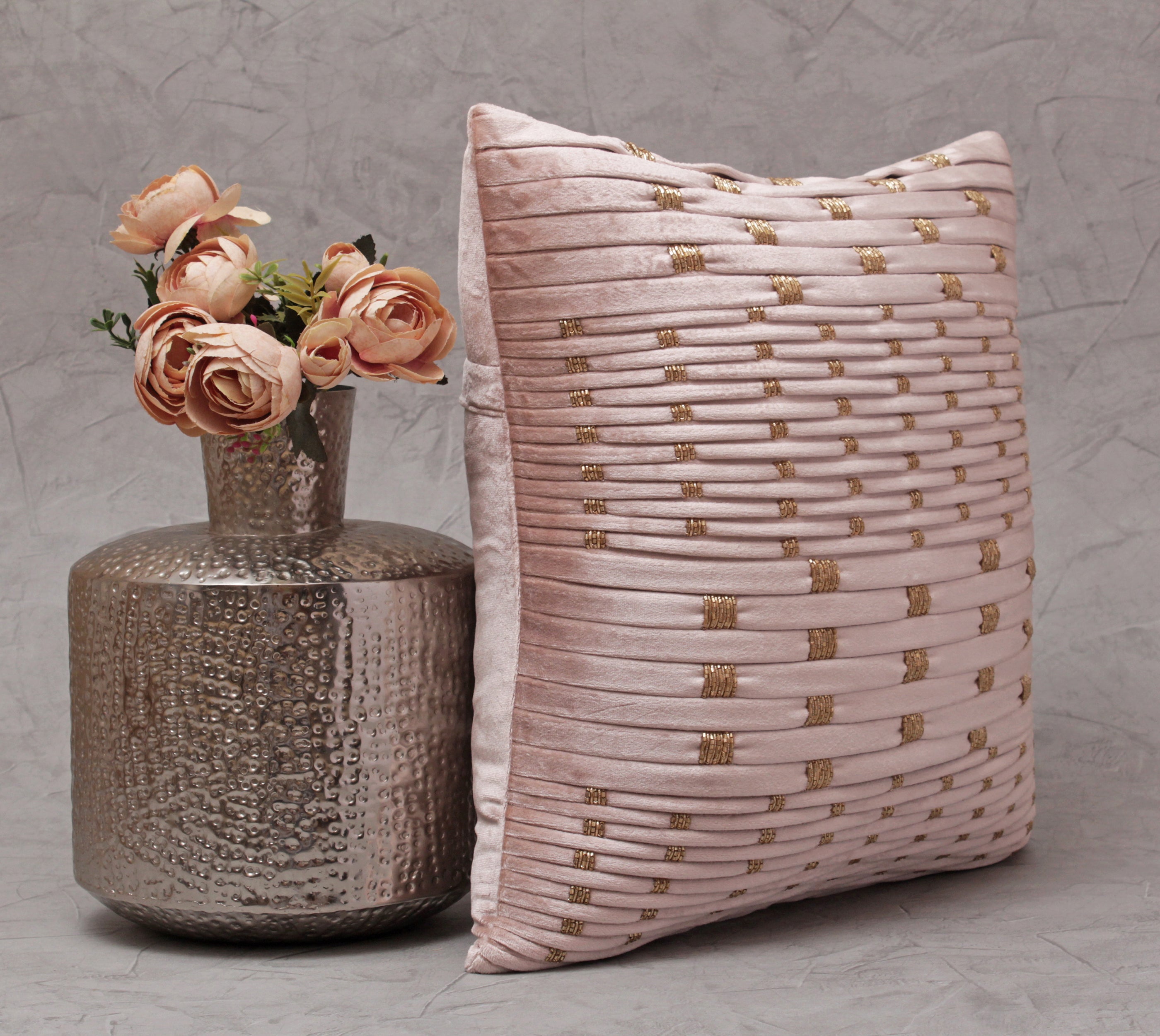 NOVA Pink Velvet Pleated Cushion Cover