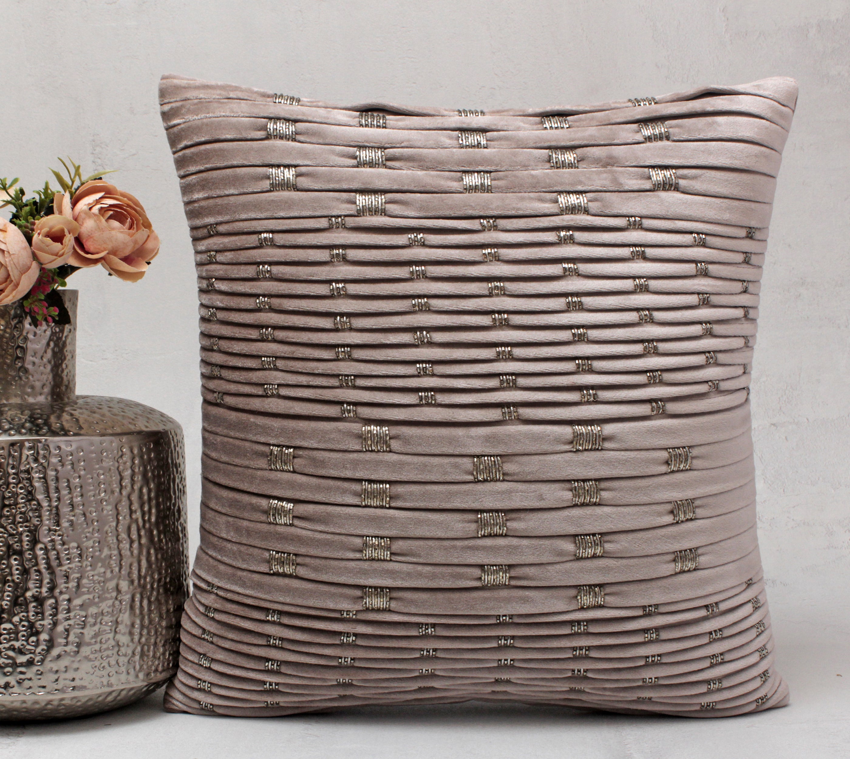 NOVA Grey Velvet Pleated Cushion Cover