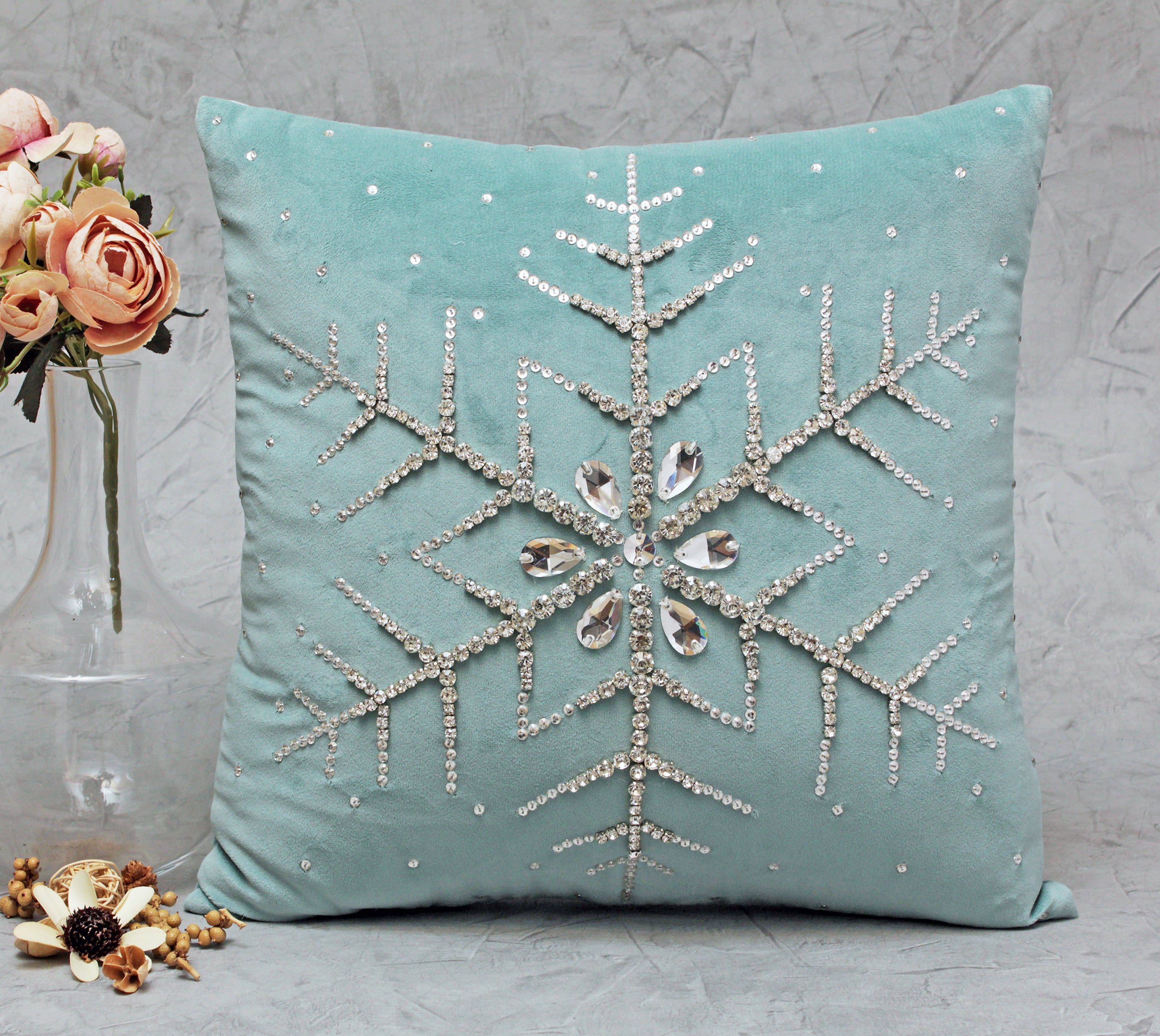 CHRISTMAS Light Teal Velvet Cushion Cover