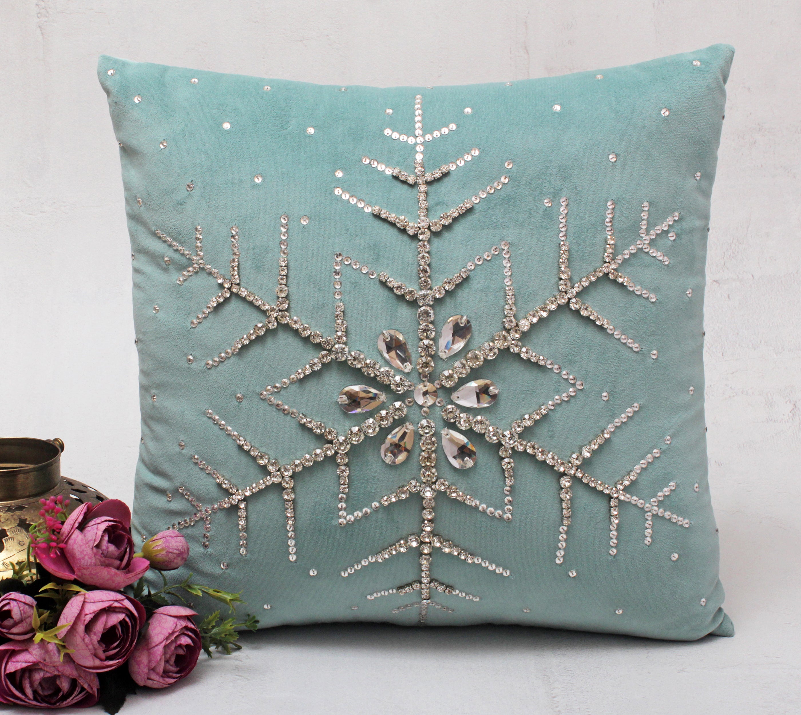 CHRISTMAS Light Teal Velvet Cushion Cover