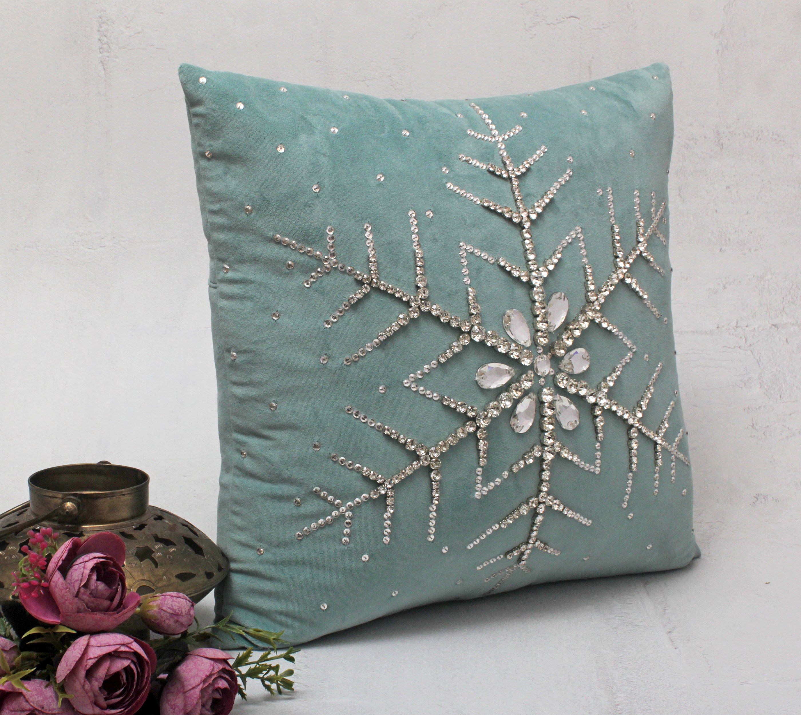 CHRISTMAS Light Teal Velvet Cushion Cover