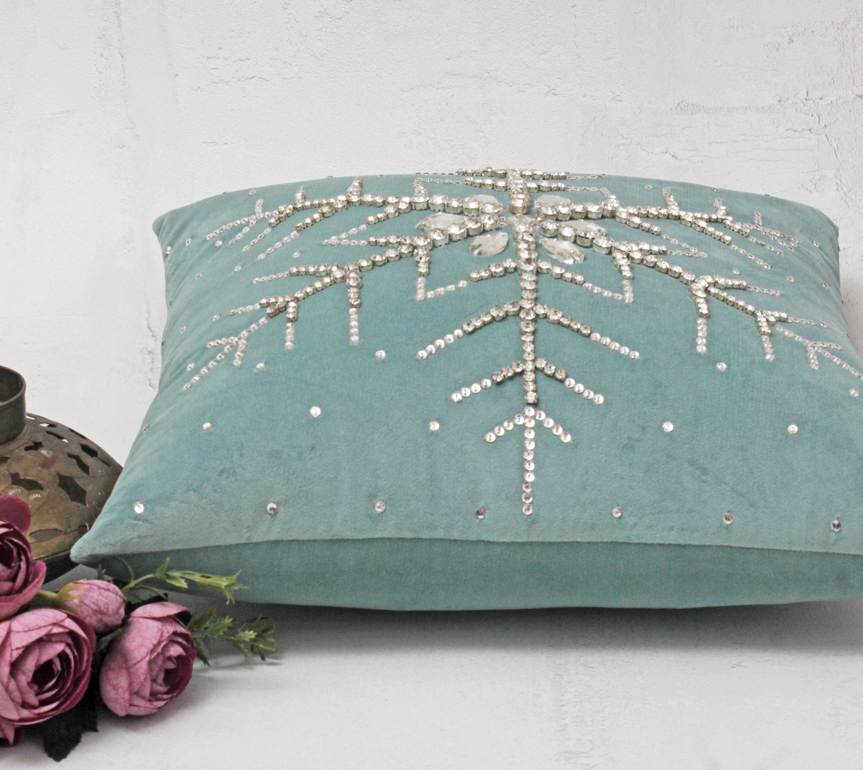 CHRISTMAS Light Teal Velvet Cushion Cover