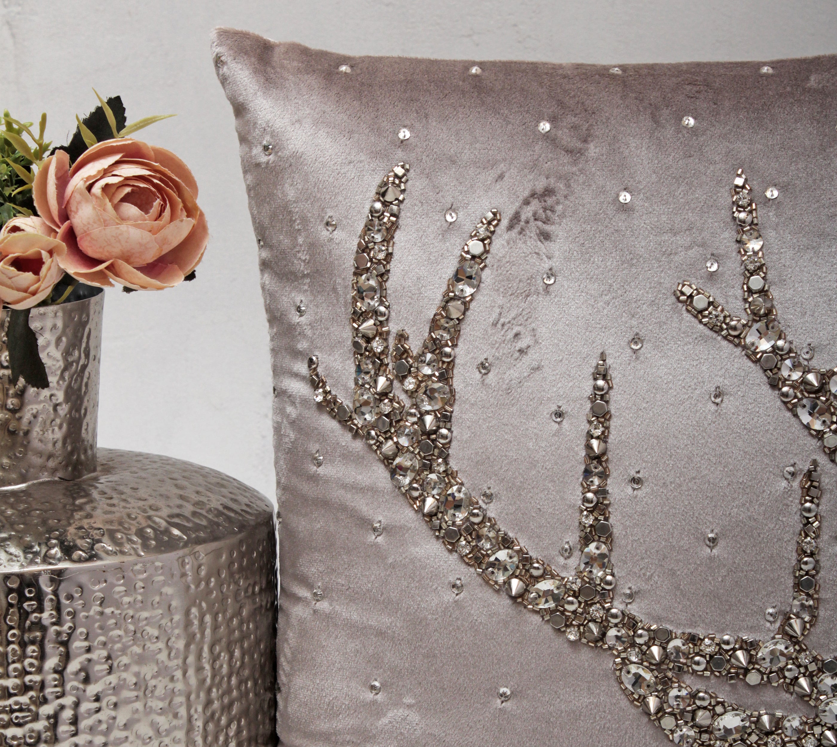 CHRISTMAS Silver Velvet Cushion Cover