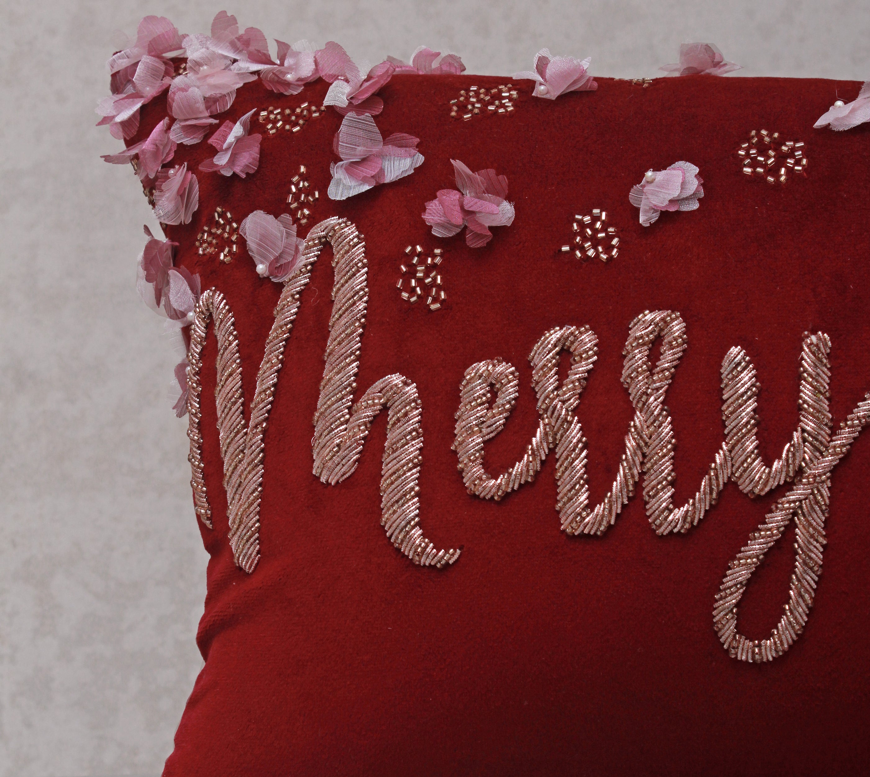 CHRISTMAS Burgandy Velvet Cushion Cover