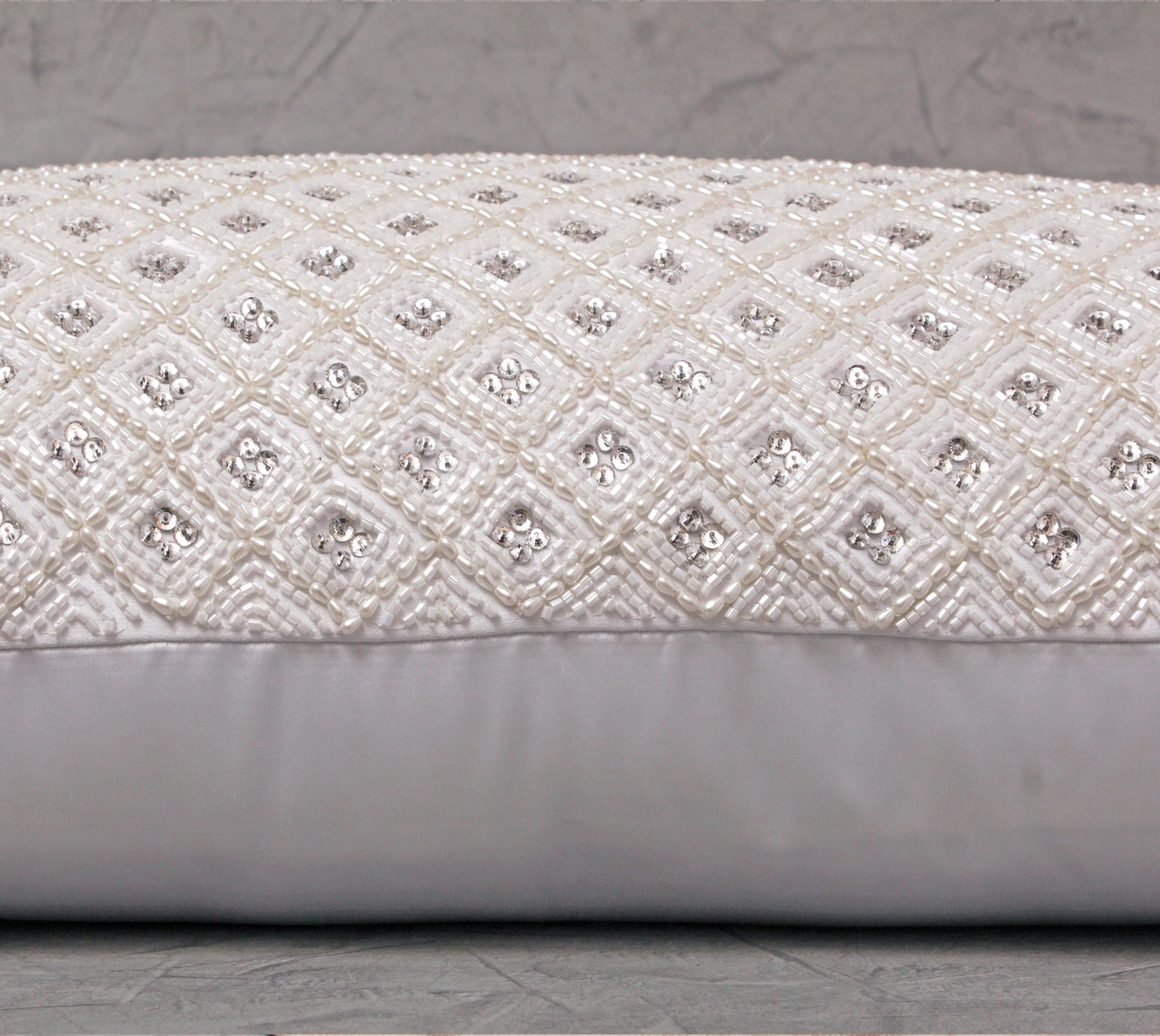 VICTORIAN White Beaded Cushion Cover