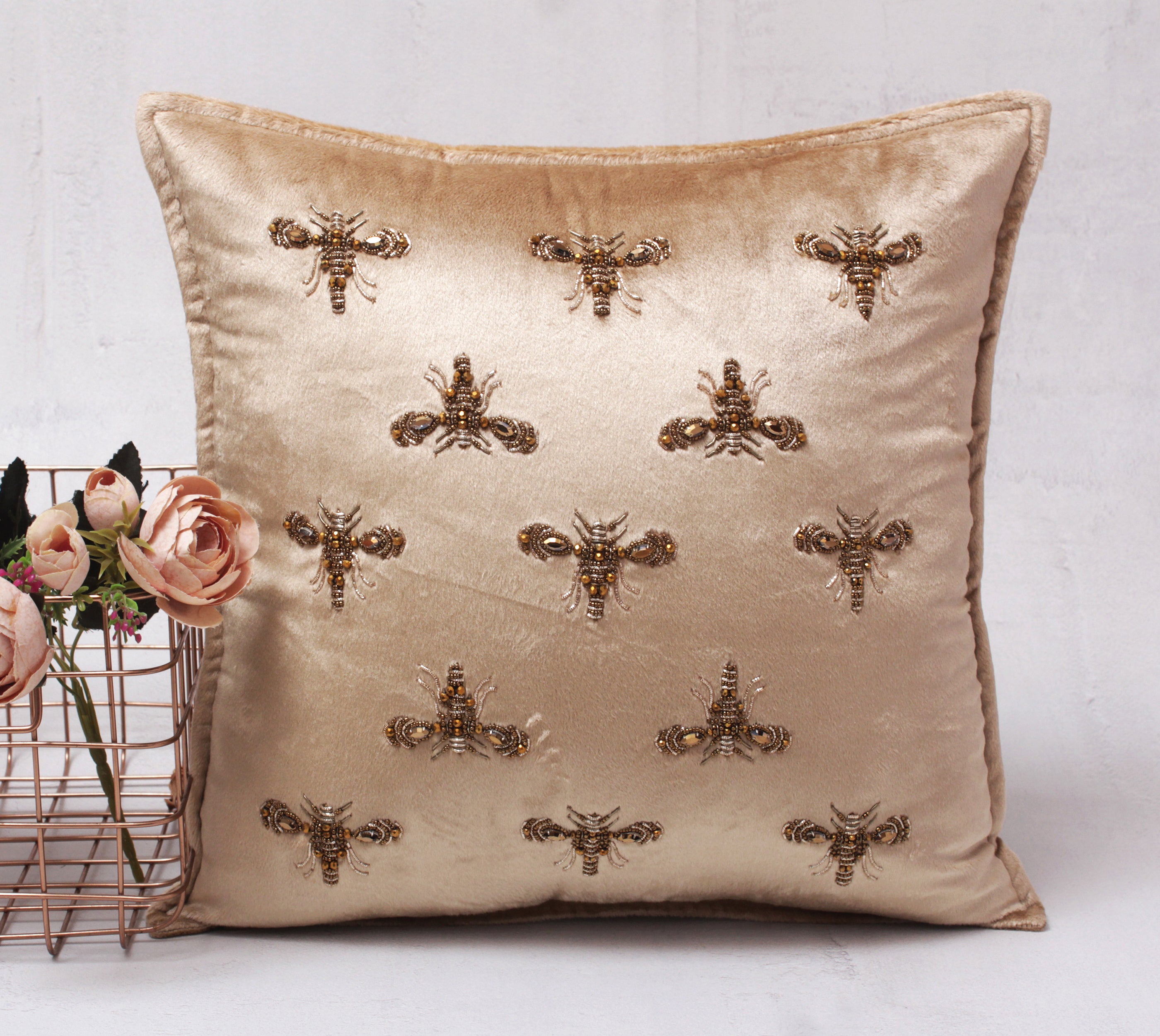 GRACE Gold and Antique gold Bee Cushion Cover