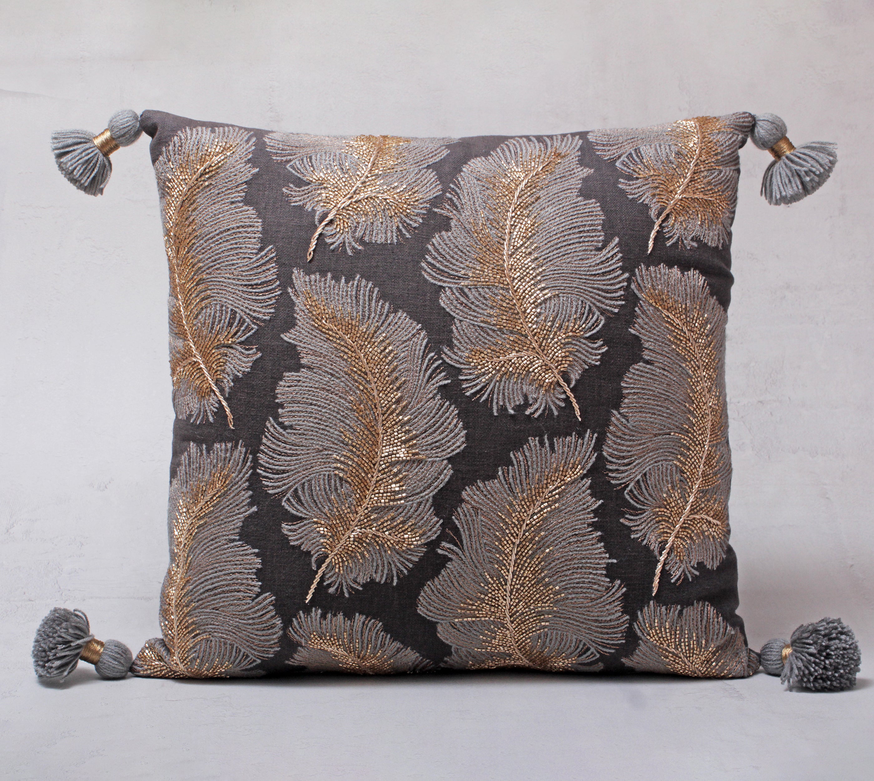 ISABELLA Grey Cotton Cushion Cover