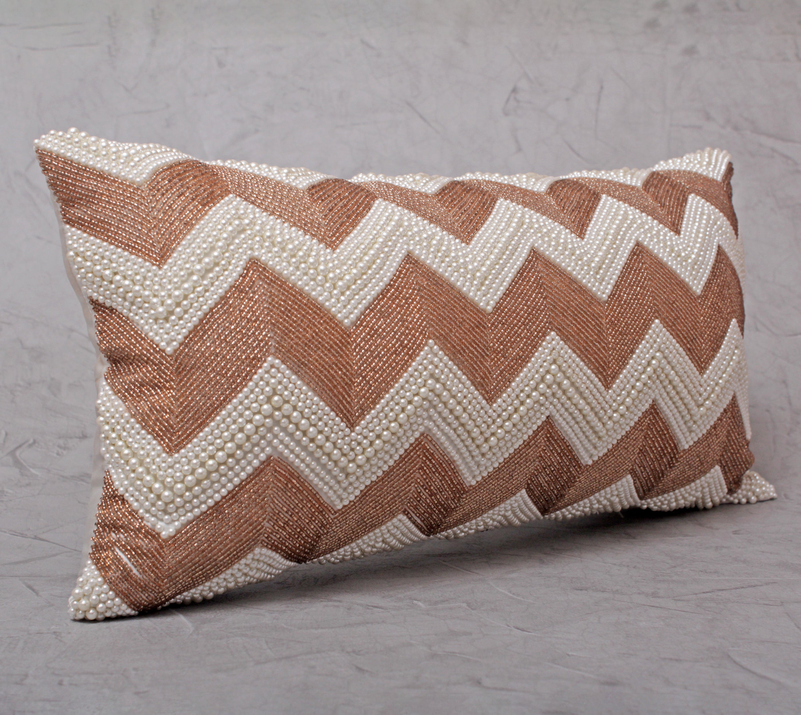 AVA rosegold Off white Beaded Cushion Cover