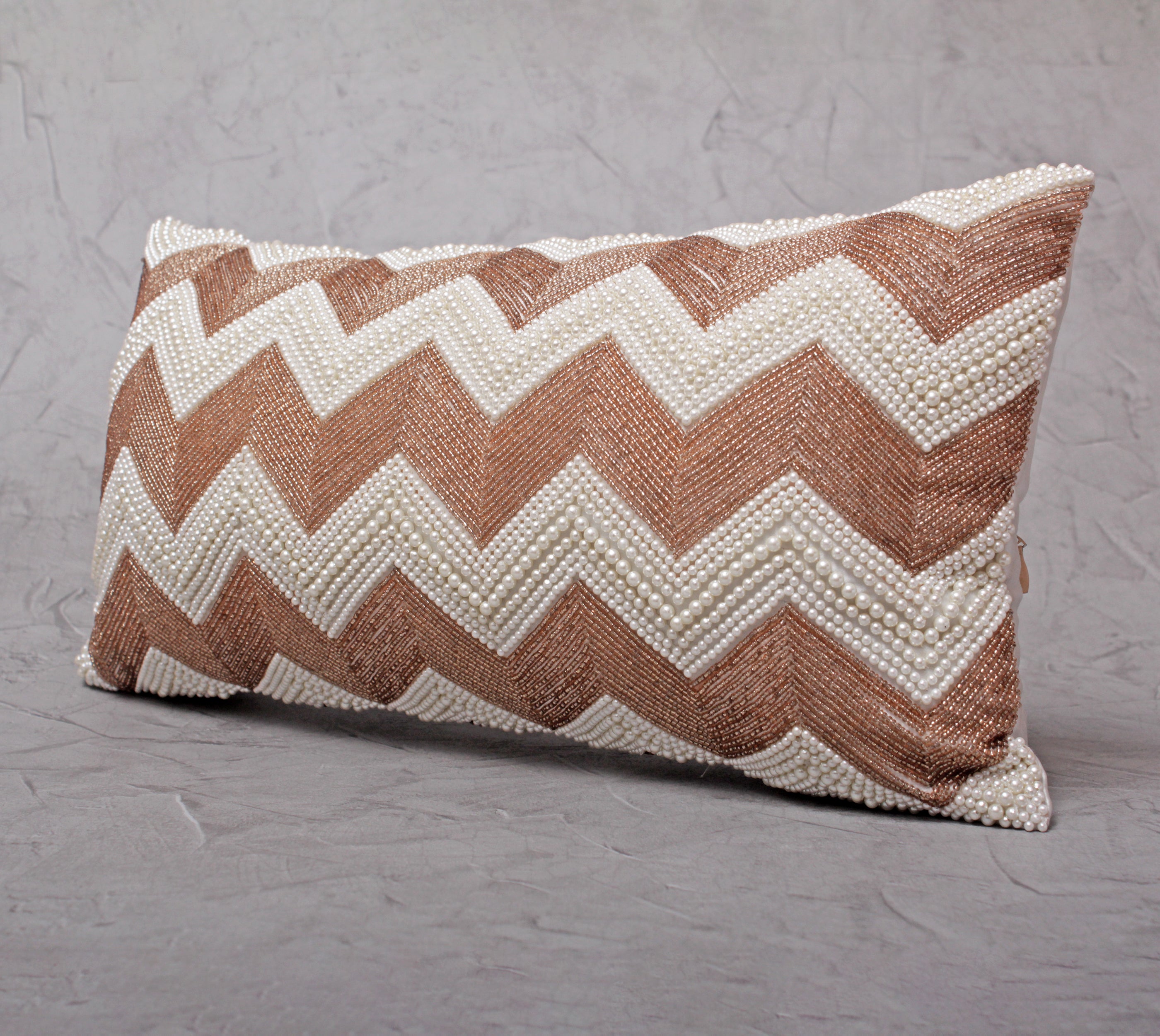 AVA rosegold Off white Beaded Cushion Cover