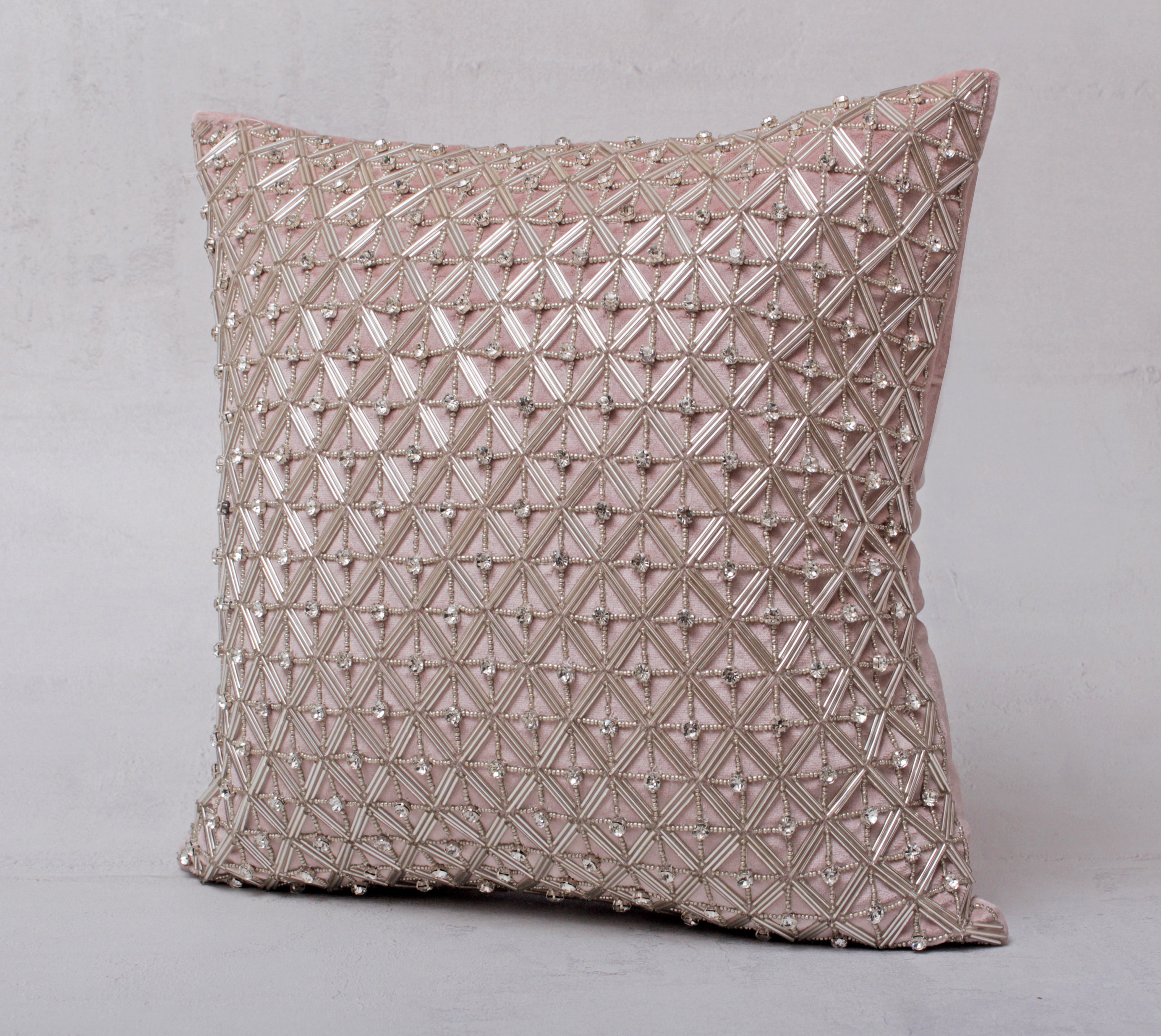 SOFIA Pink and Silver Bling Beaded Cushion Cover