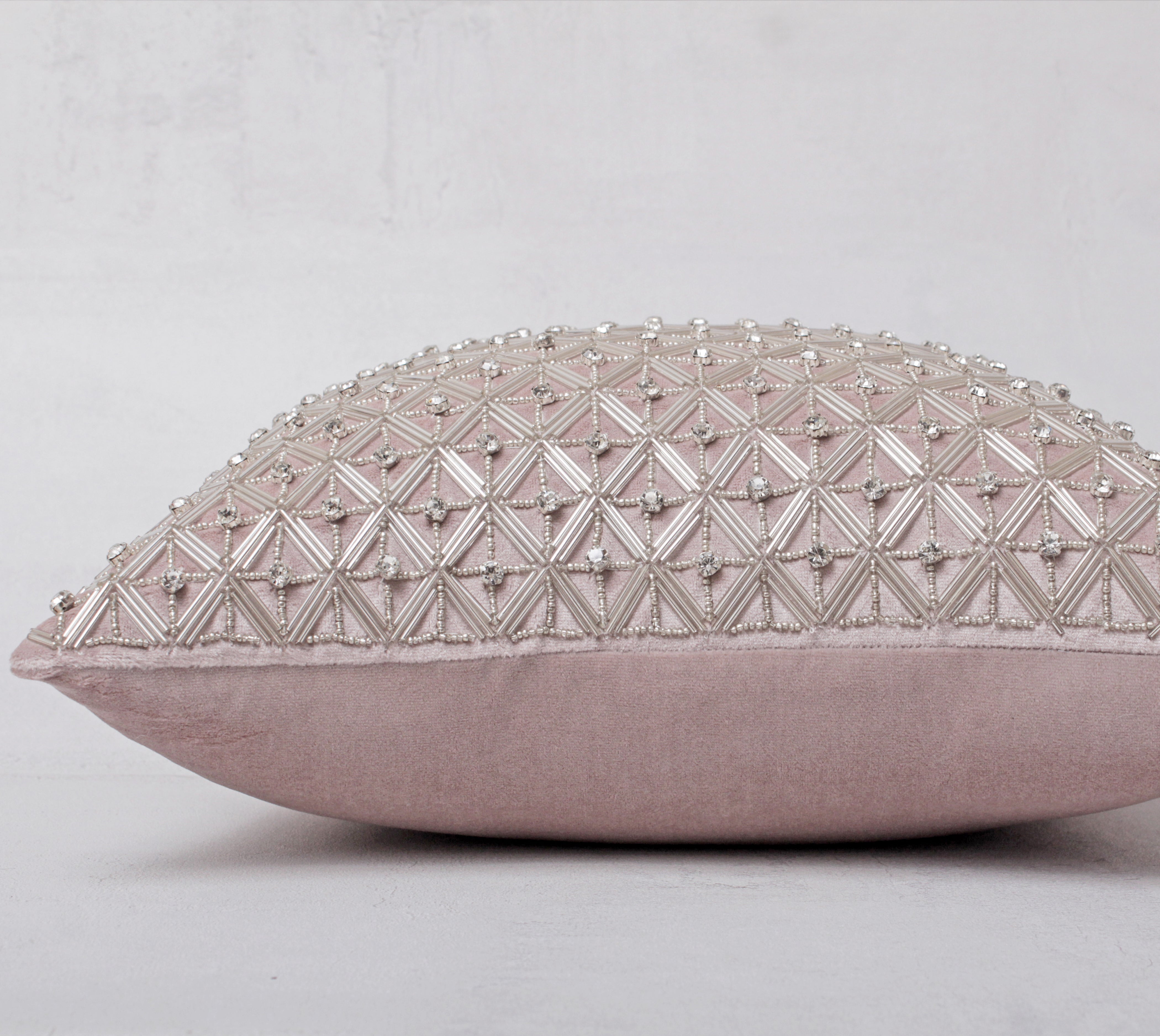 SOFIA Pink and Silver Bling Beaded Cushion Cover