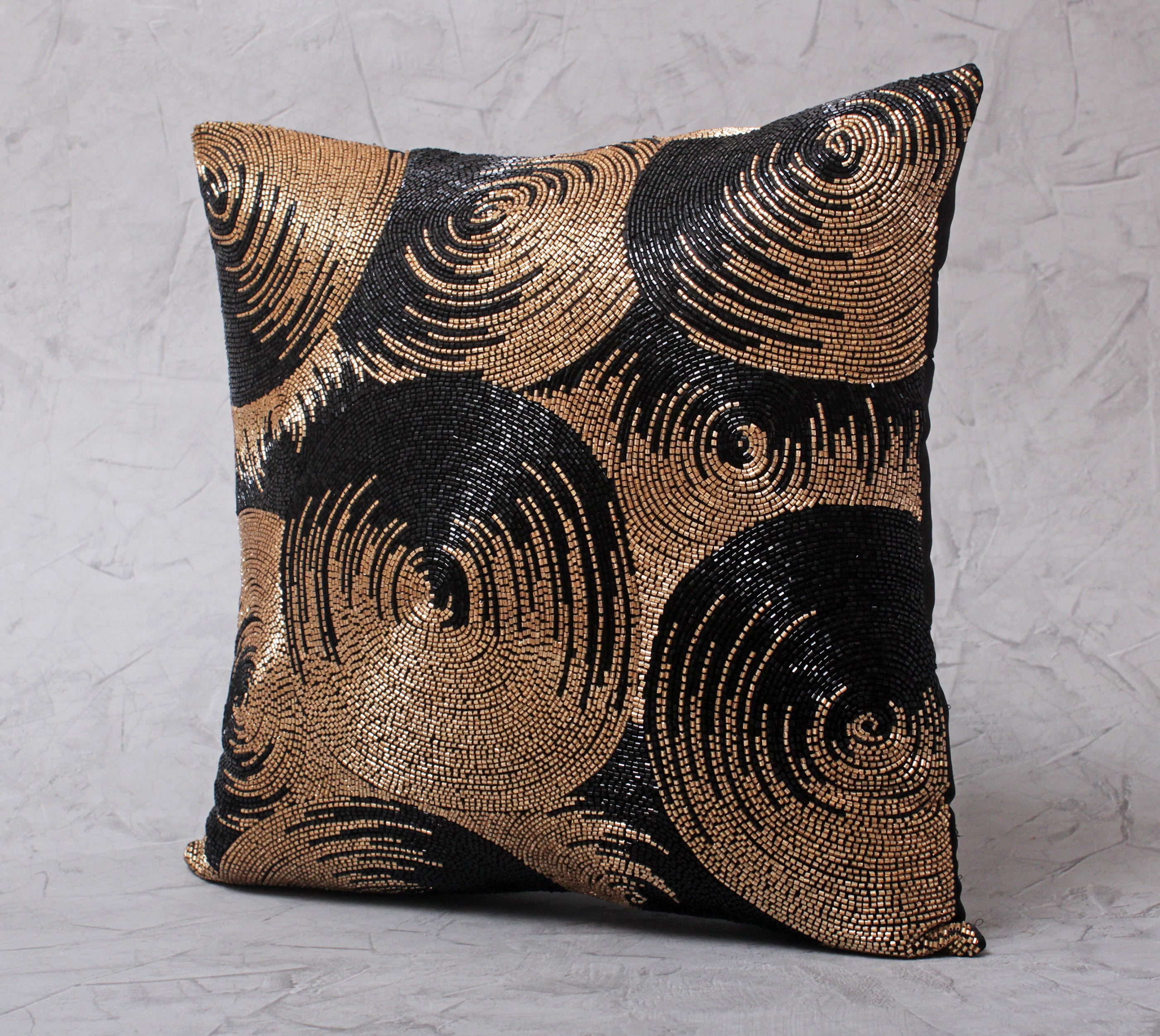 ORNATE Black Gold Beaded Cushion Cover