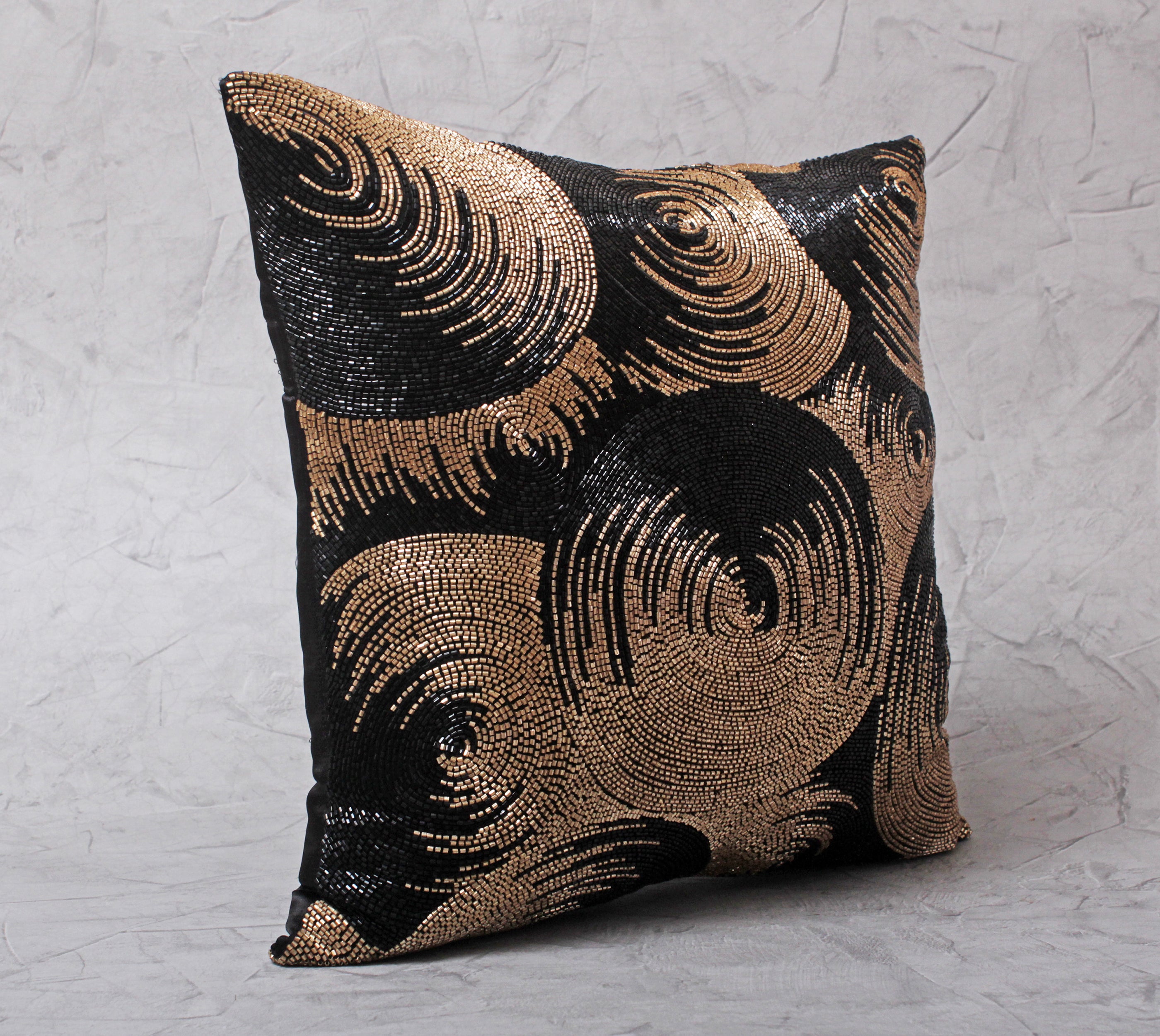 ORNATE Black Gold Beaded Cushion Cover