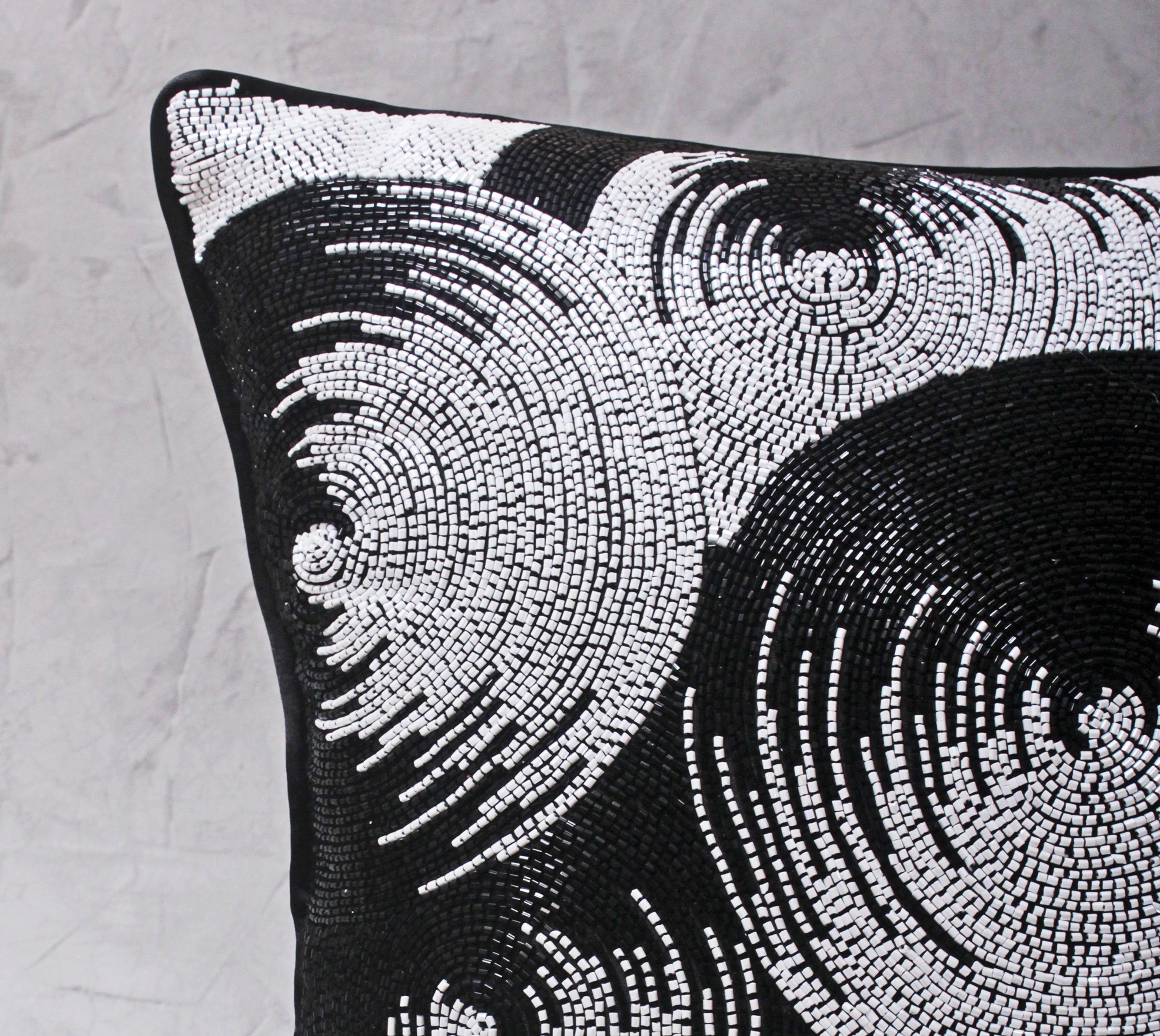 ORNATE Black White Beaded Cushion Cover