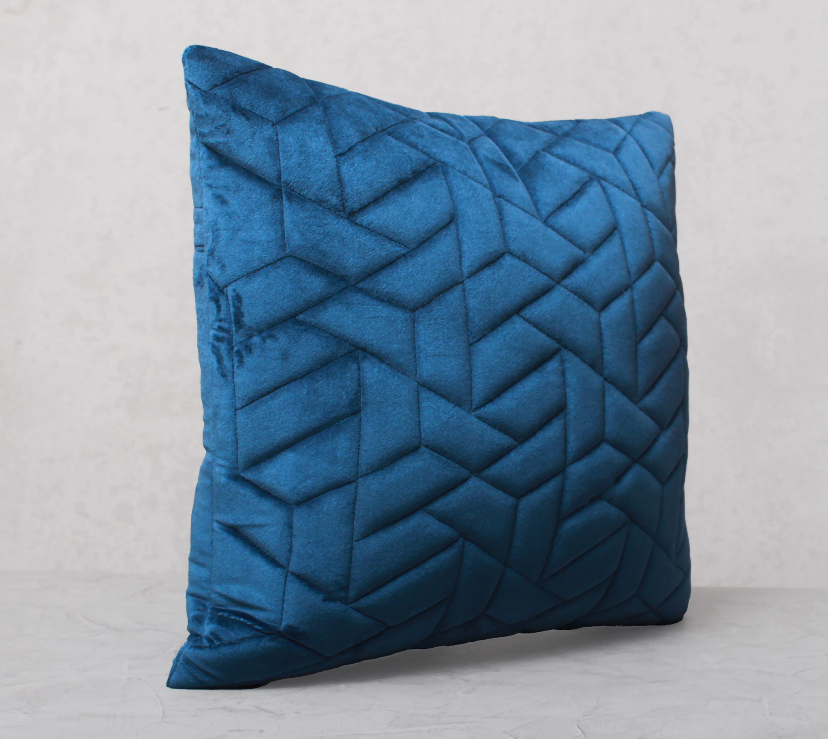 JASPER Blue Quilted Velvet Cushion Cover