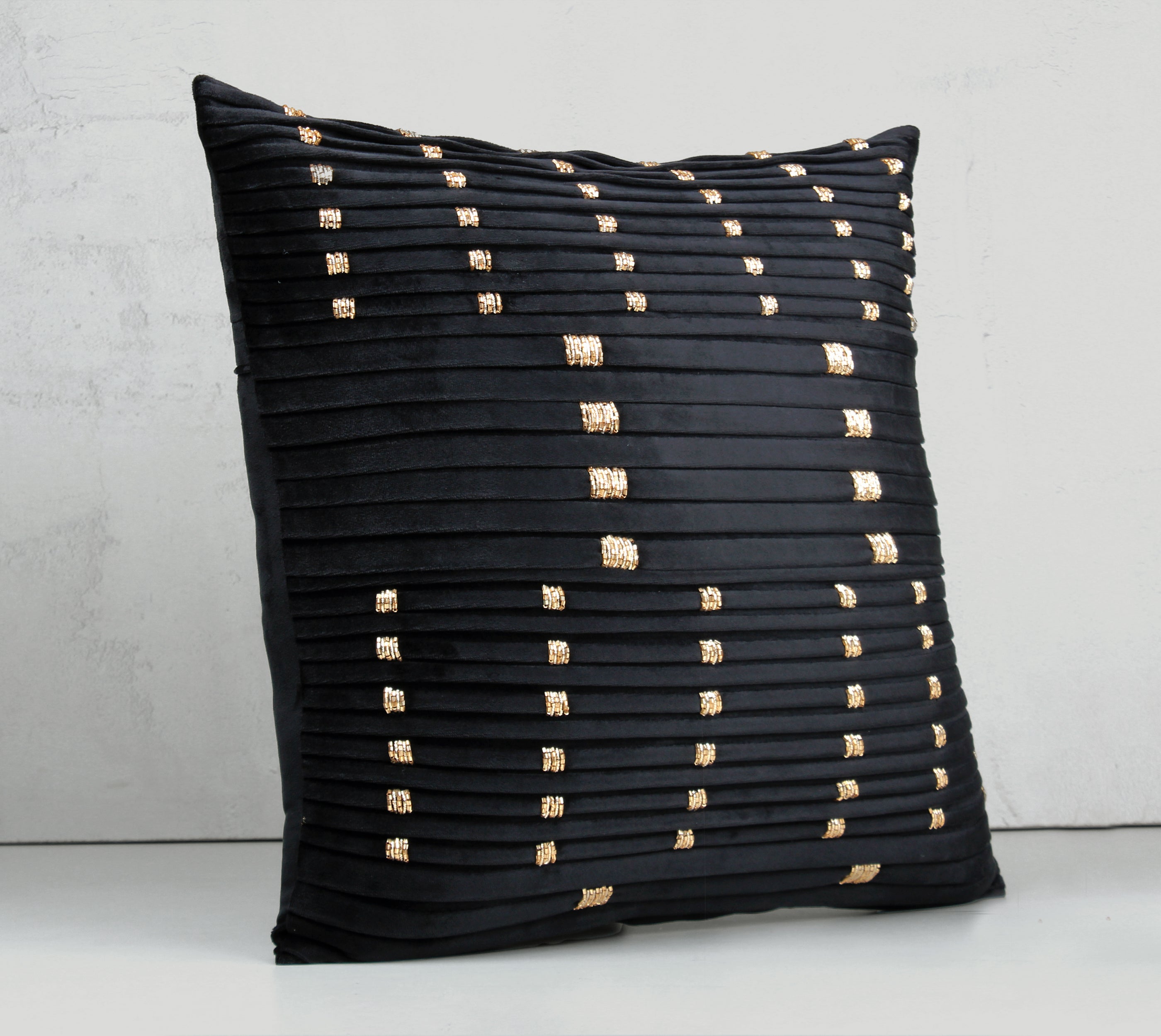 NOVA Black Velvet Pleated Cushion Cover