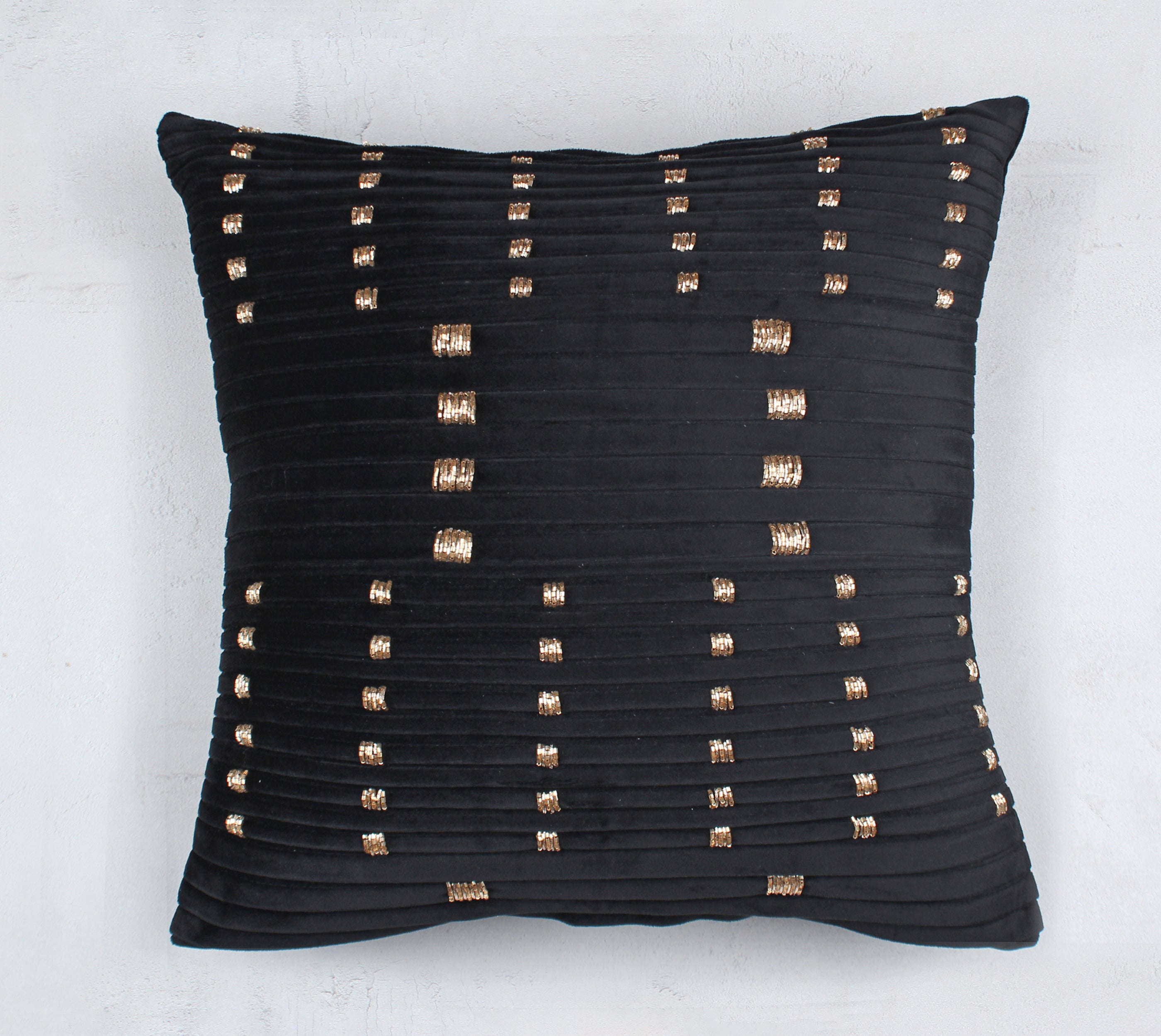 NOVA Black Velvet Pleated Cushion Cover