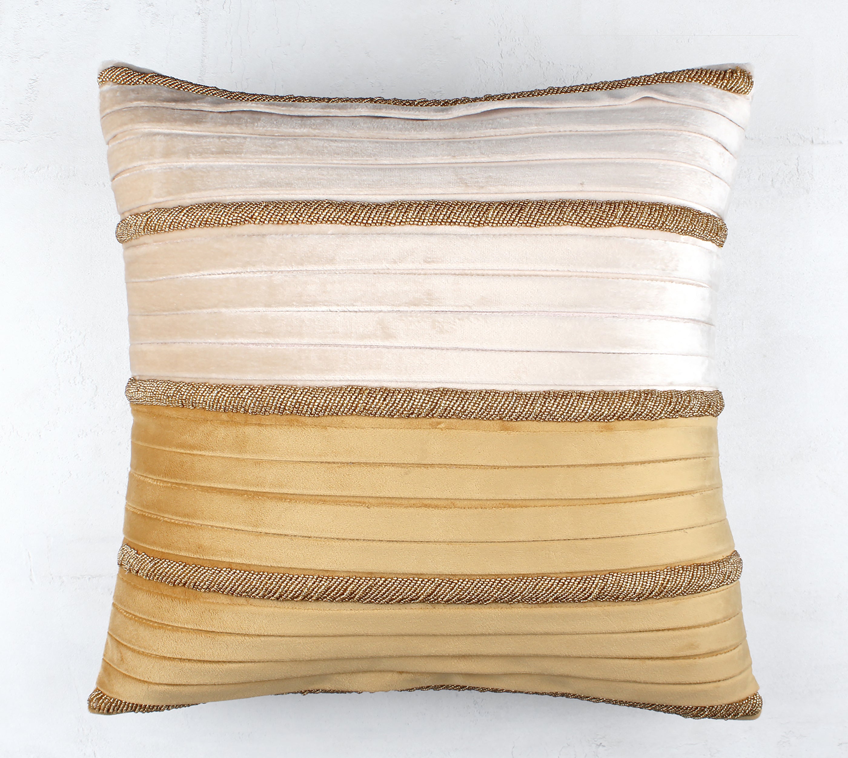 NOVA Yellow Ecru Pleated Velvet Cushion Cover