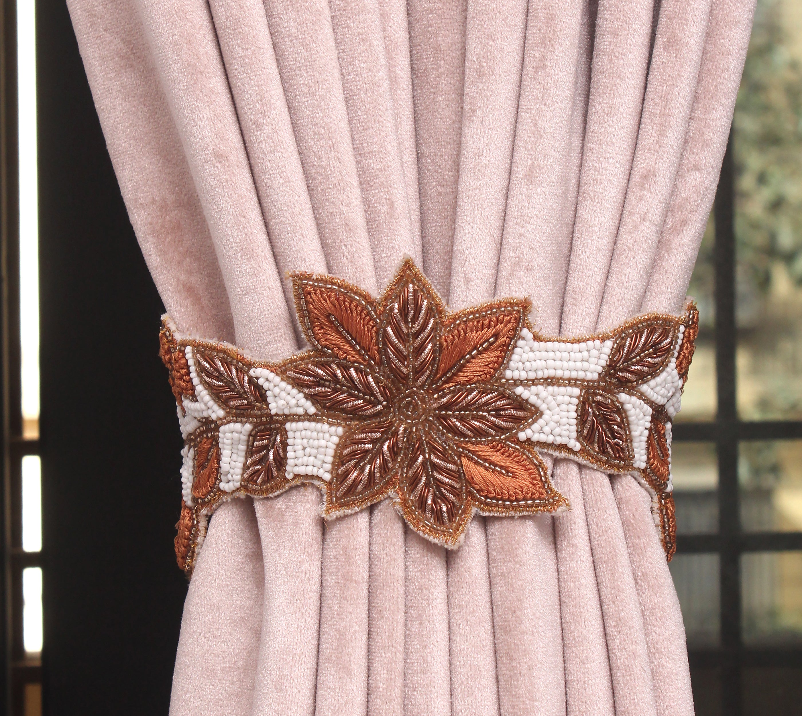 White, Rust and Rosegold Curtain Tieback