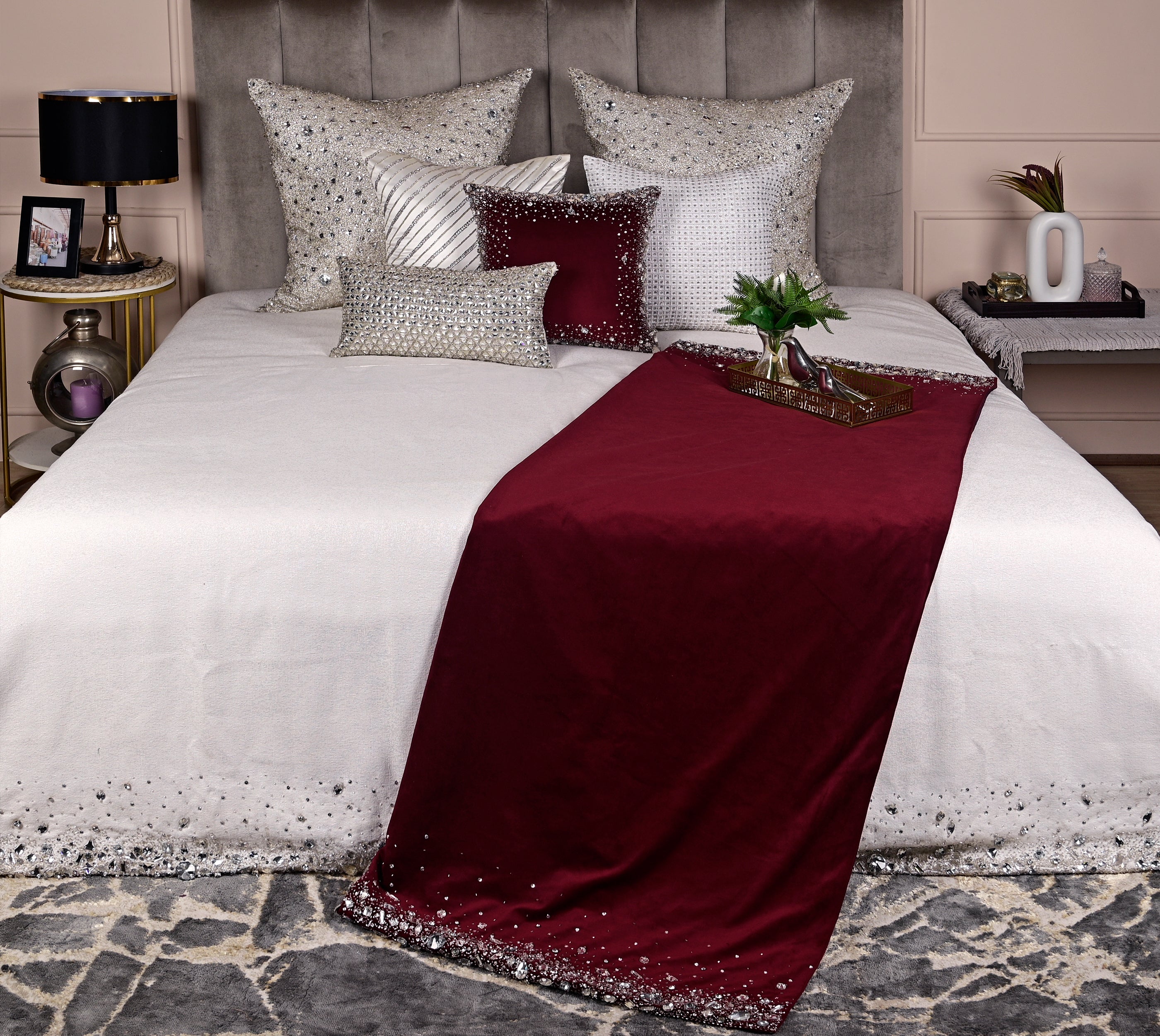 Burgundy and Silver Throw