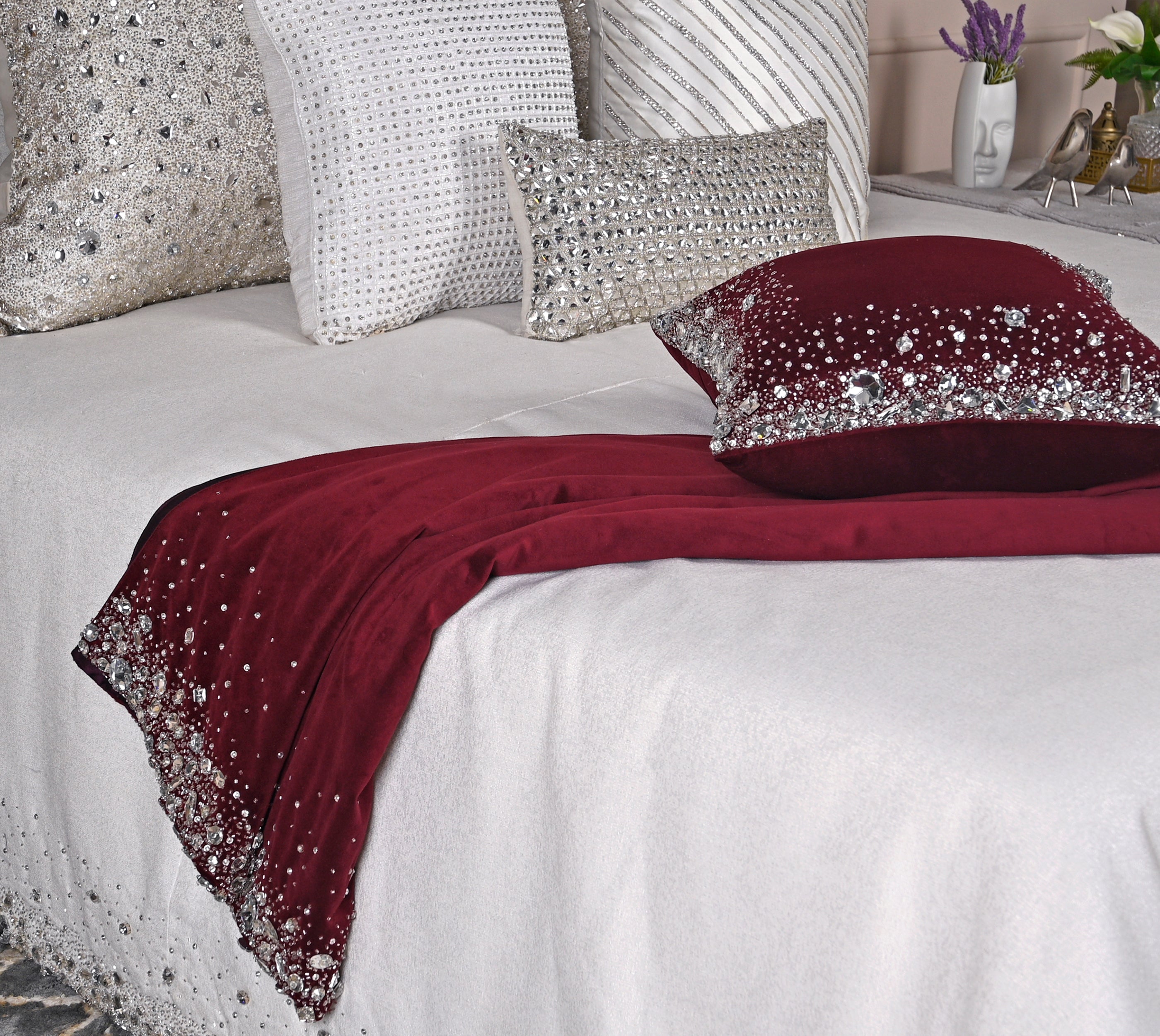 Burgundy and Silver Throw