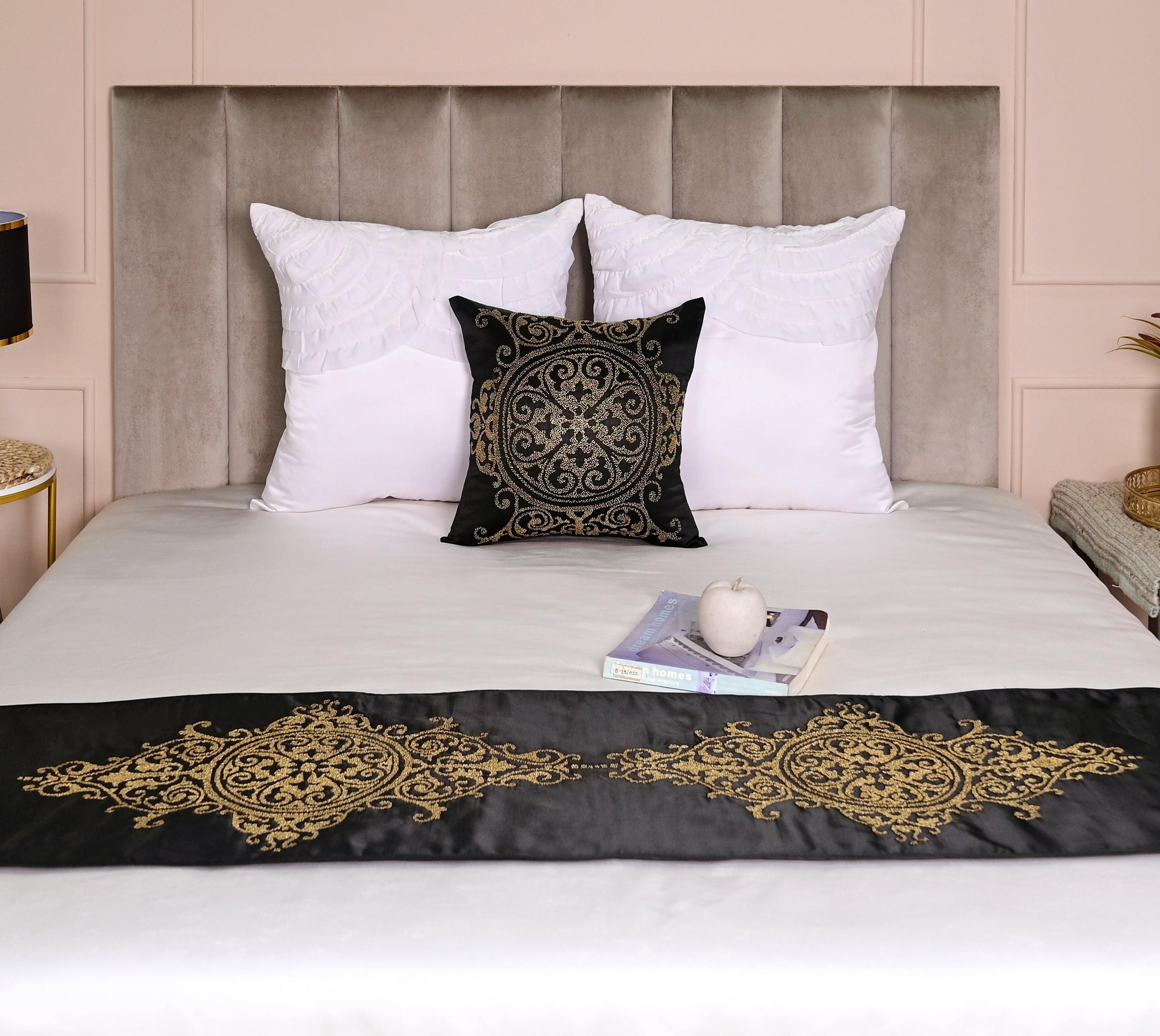 Black and Gold Bed Runner Set