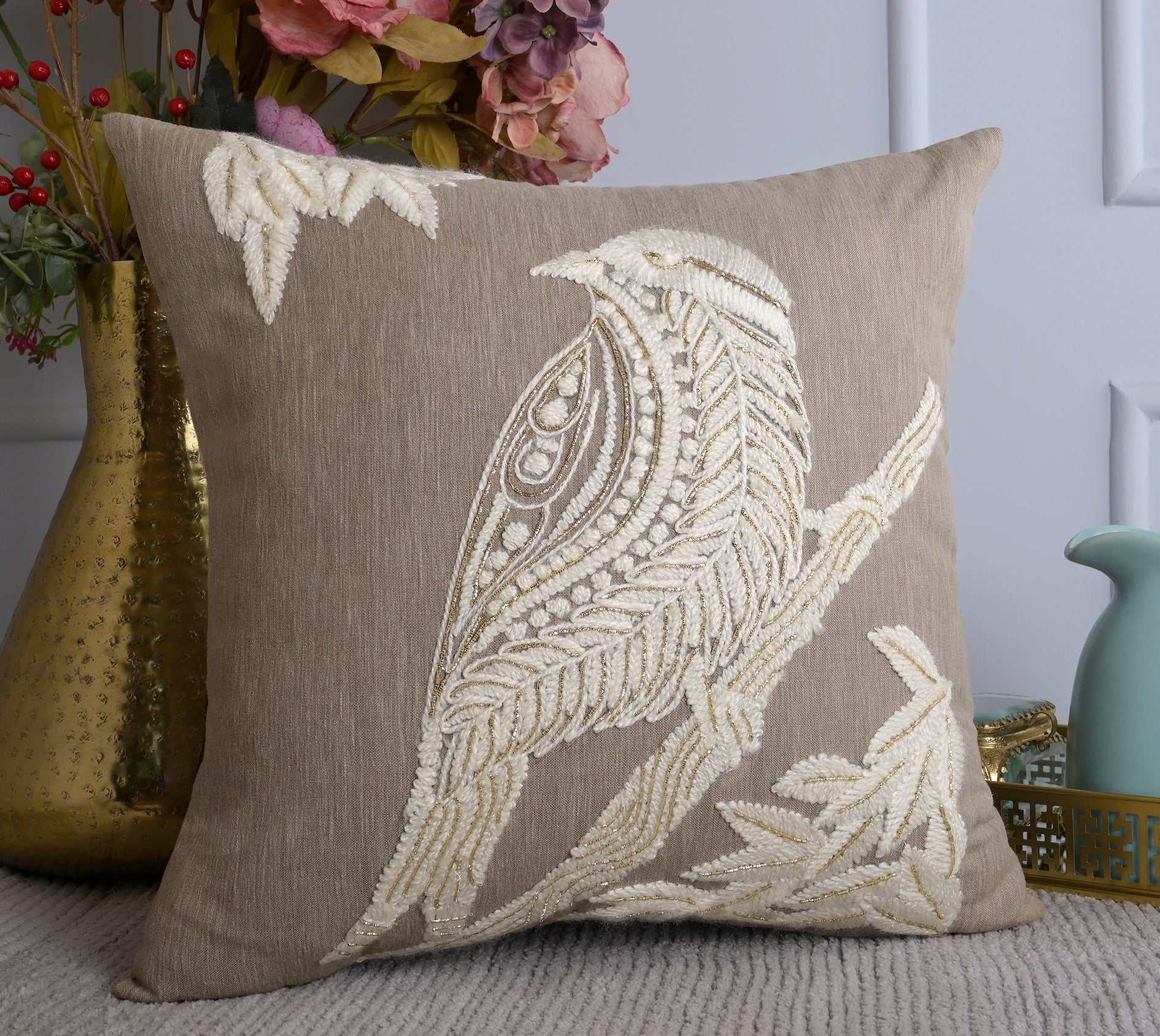 PALASH Taupe Linen Cushion Cover