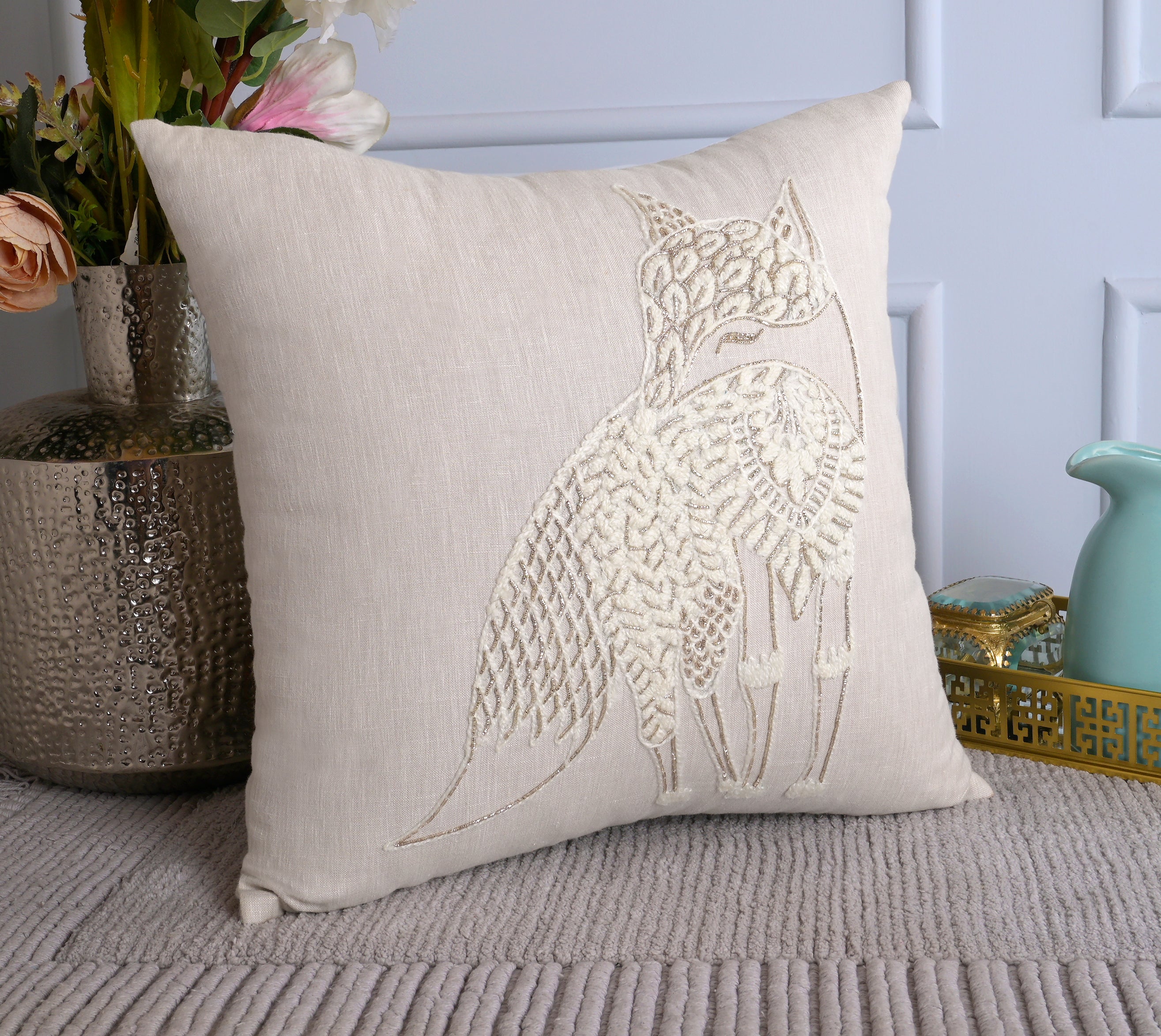 PALASH Light Peach Linen Cushion Cover