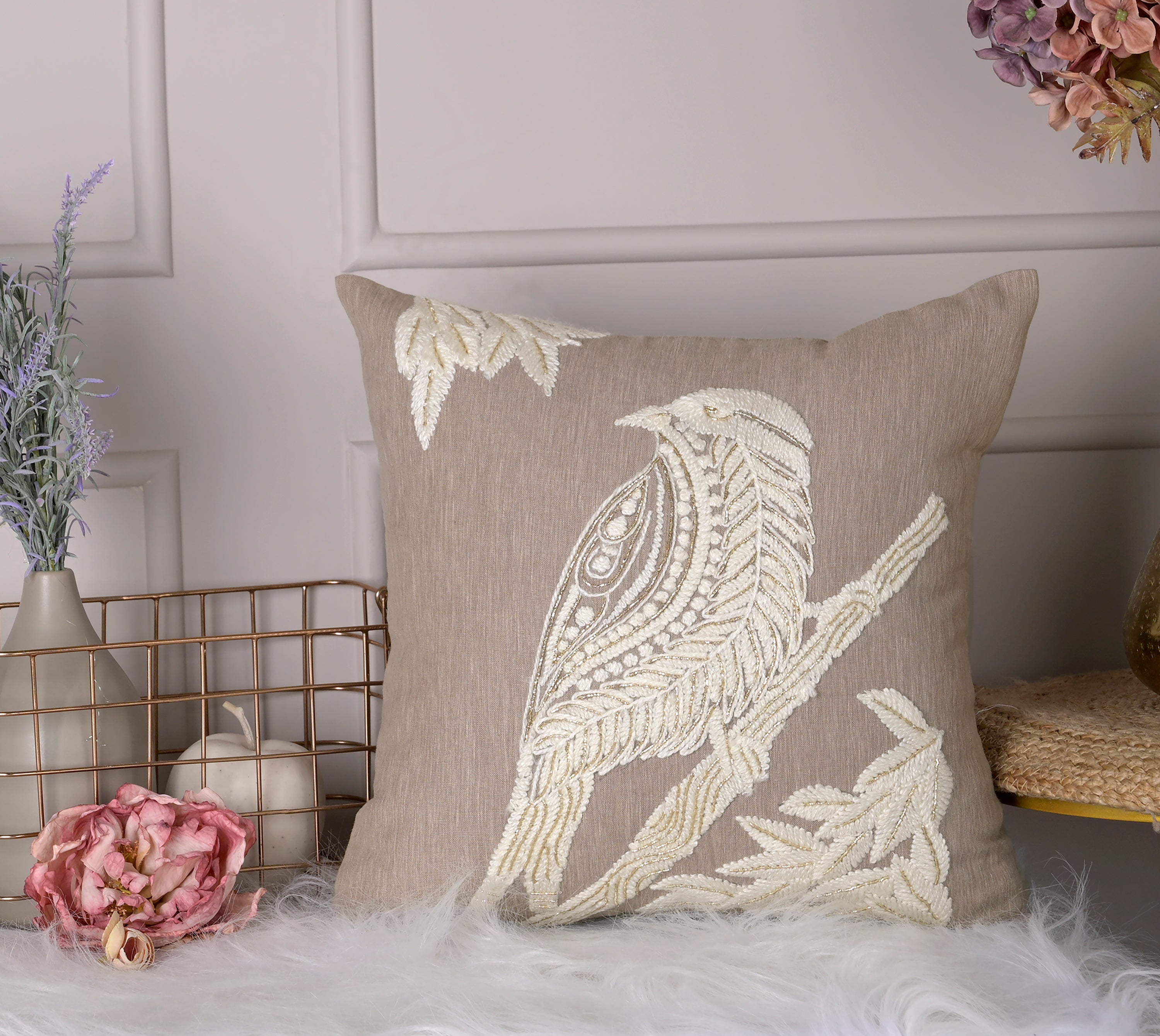 PALASH Taupe Linen Cushion Cover