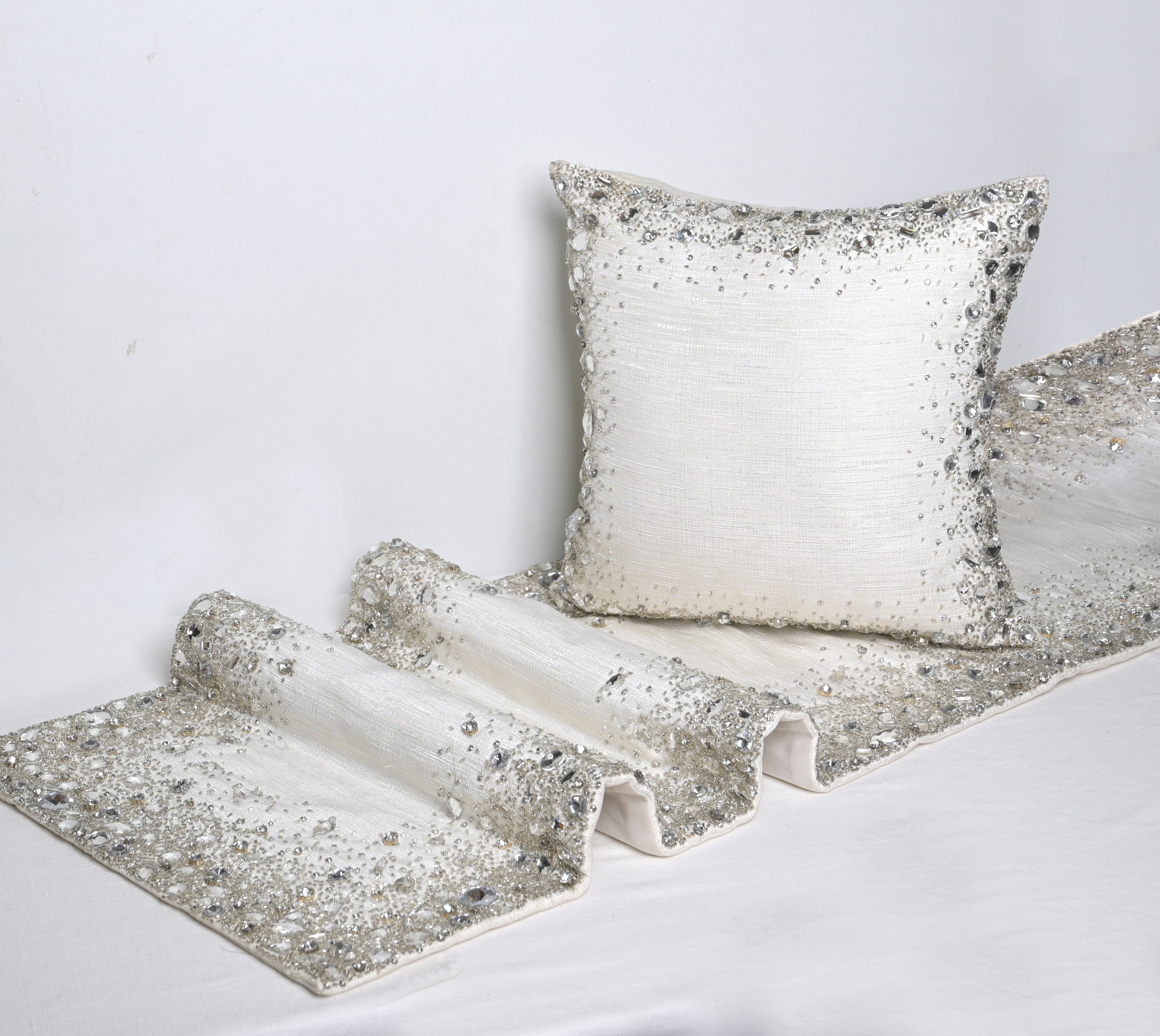 White and Silver Bed Runner Set