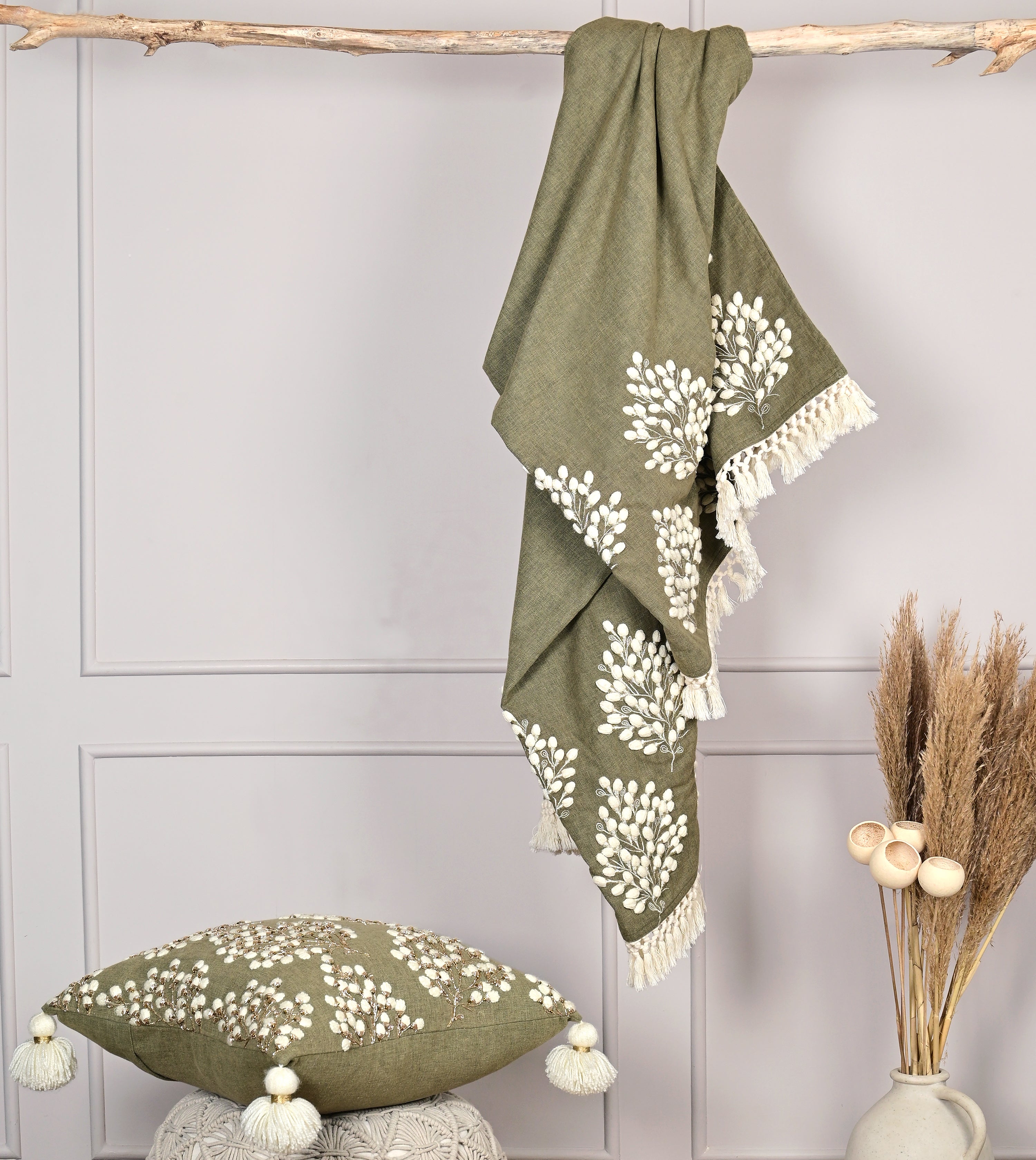 Isabella Sap Green Cotton Throw